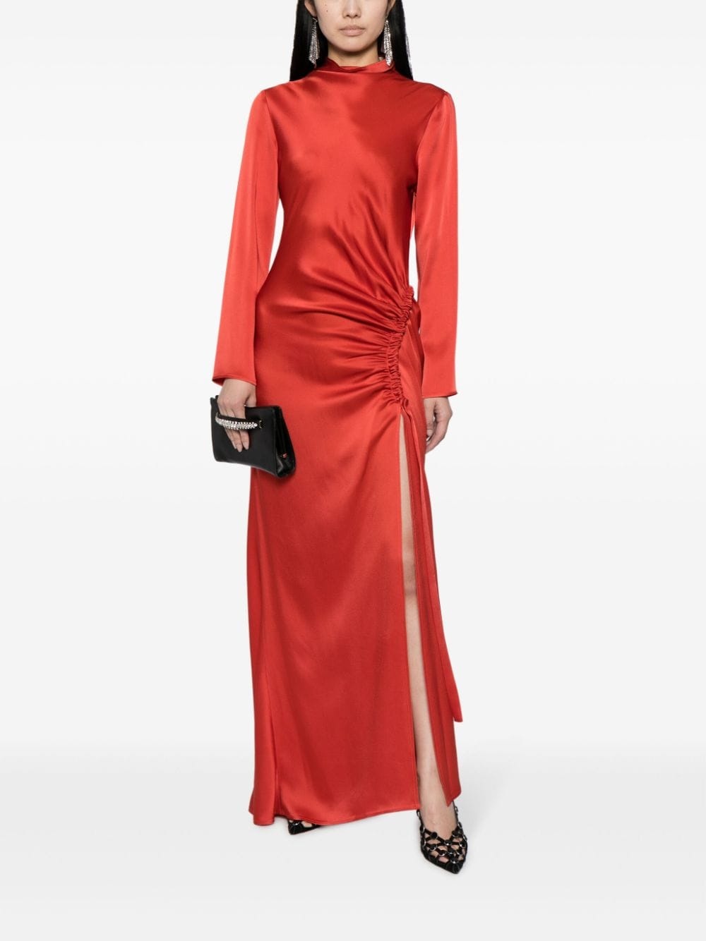 ruched-detail satin gown - 2