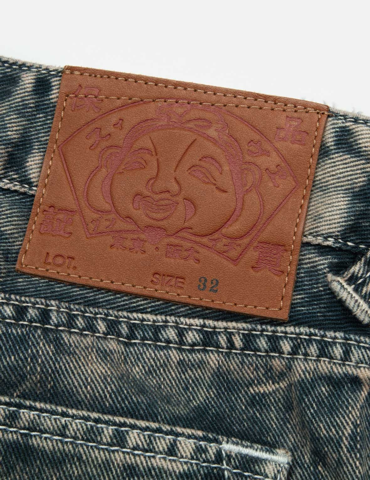 Seagull Print and Multi-Pockets Acid Wash Baggy Cargo Jeans - 17