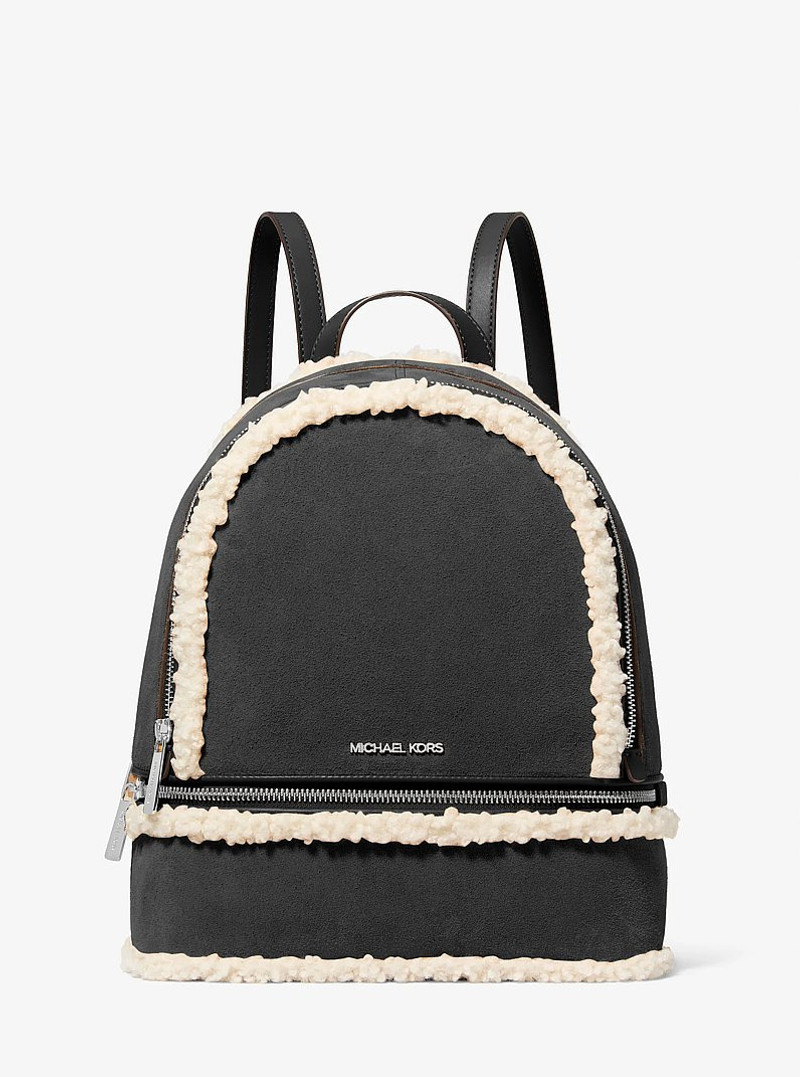 Rhea Medium Suede and Faux Shearling Backpack 1