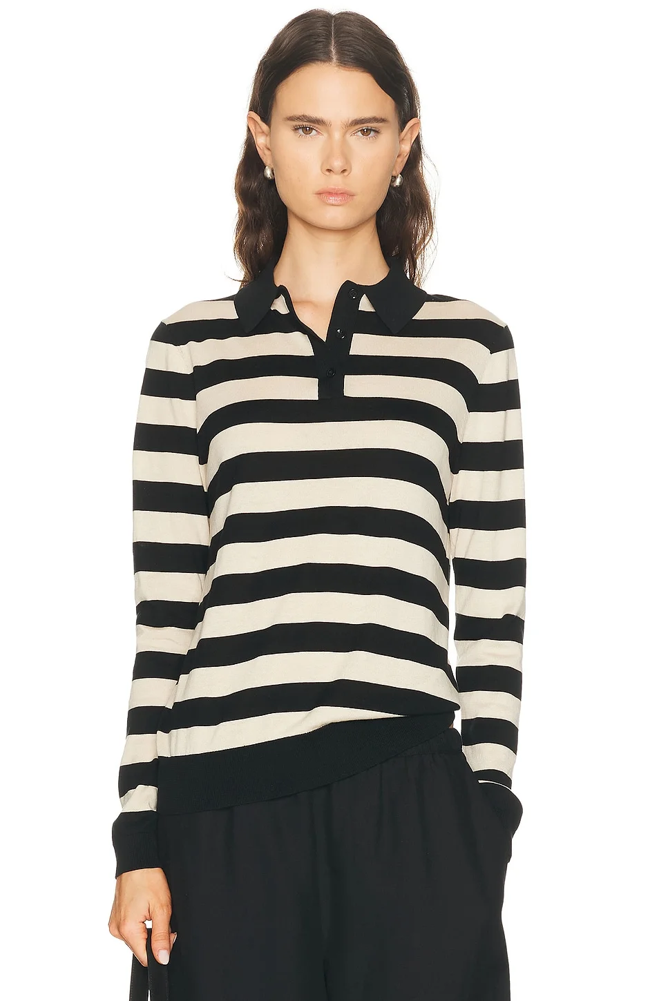 Stripe Silk Knit Polo Sweater - 1