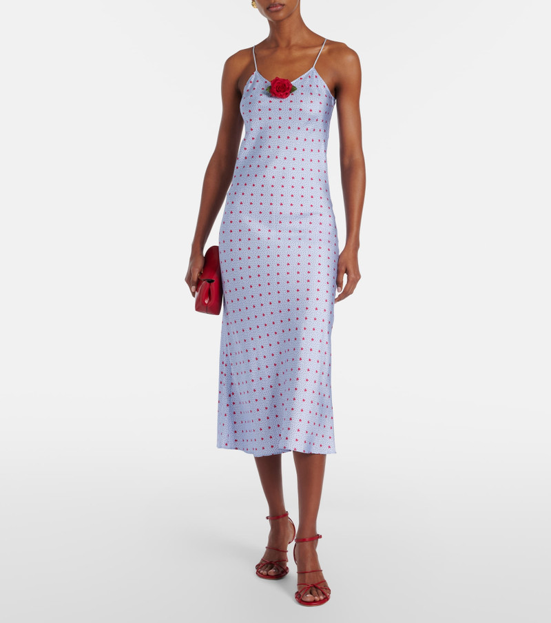 RODARTE Floral-appliqué printed silk slip dress outlook