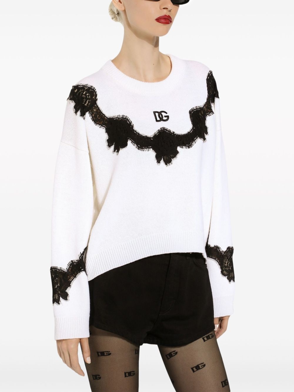 lace-insert jumper - 5