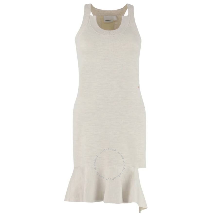 Burberry★素敵！Saadia Oatmeal Sleeveless Dress Burberry Ladies White Roundneck Sleevless Dress, Brand Size