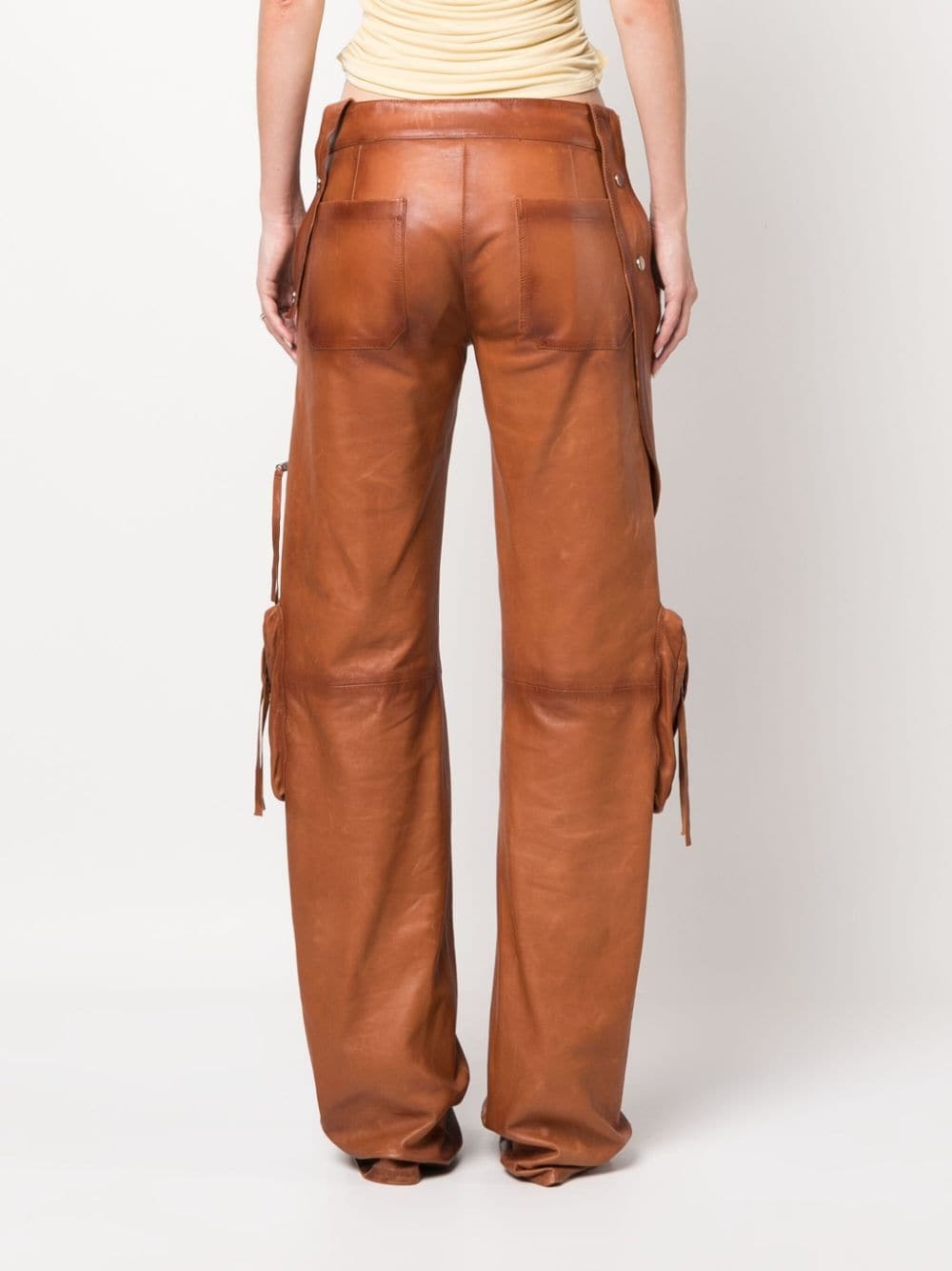 slim-cut leather cargo trousers - 4