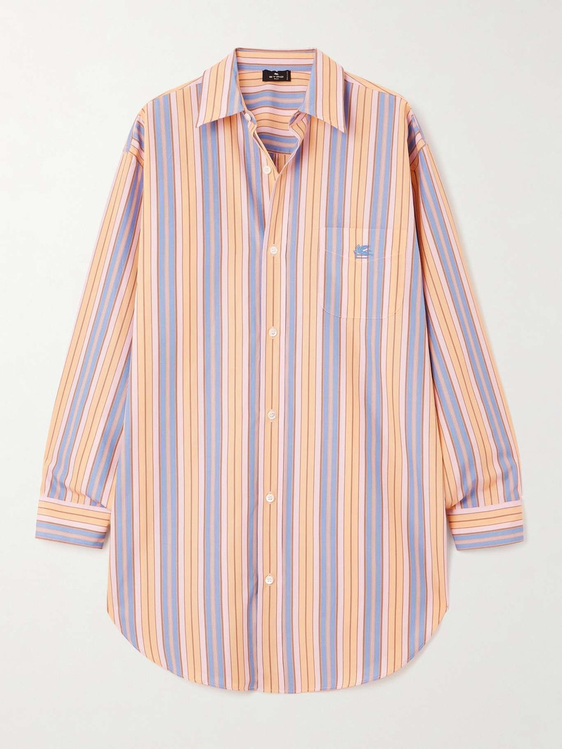 Oversized embroidered striped cotton-poplin shirt 1