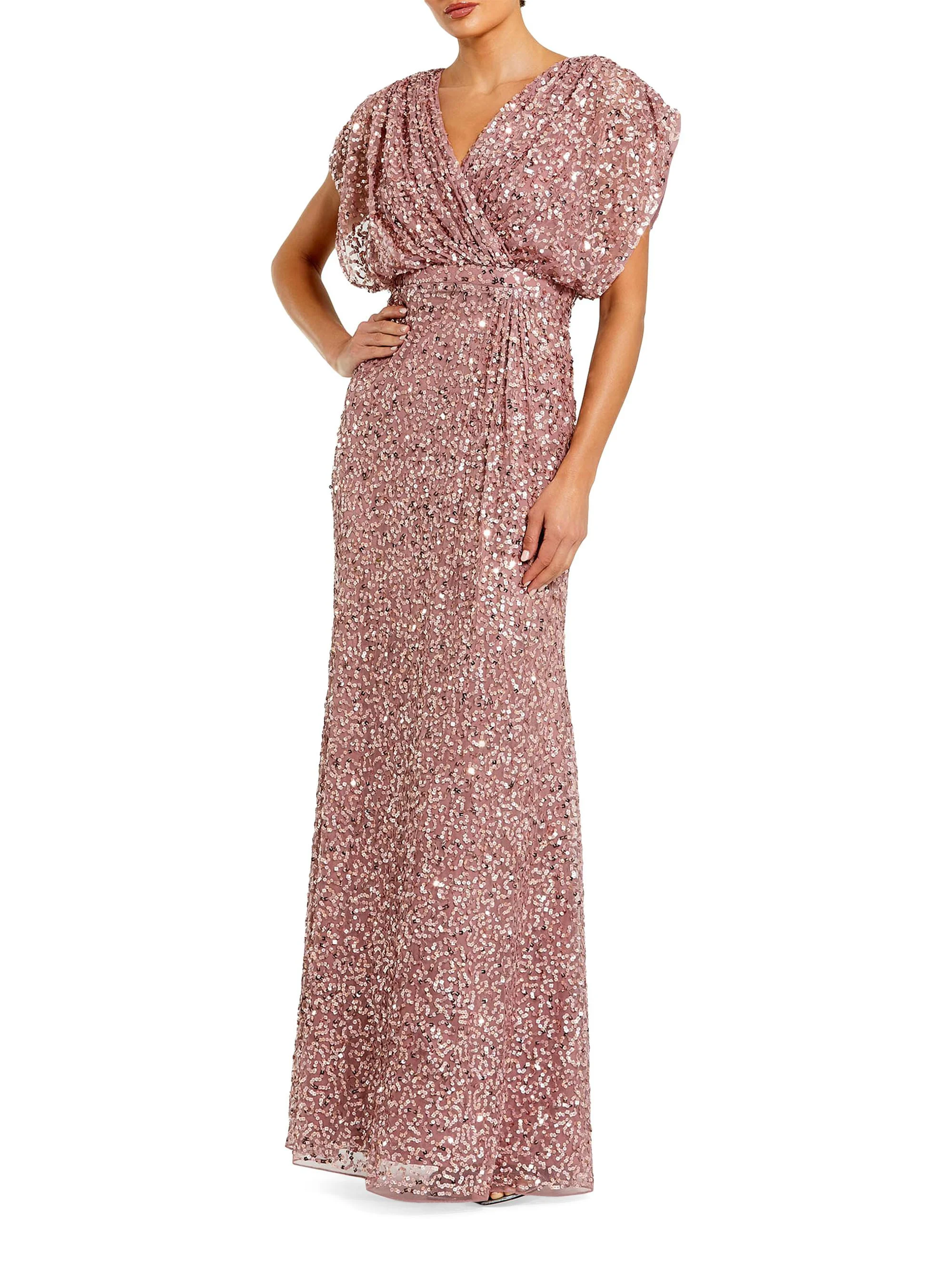 Women's Evening Metallic Blouson Gown - Vintage Lilac - 1
