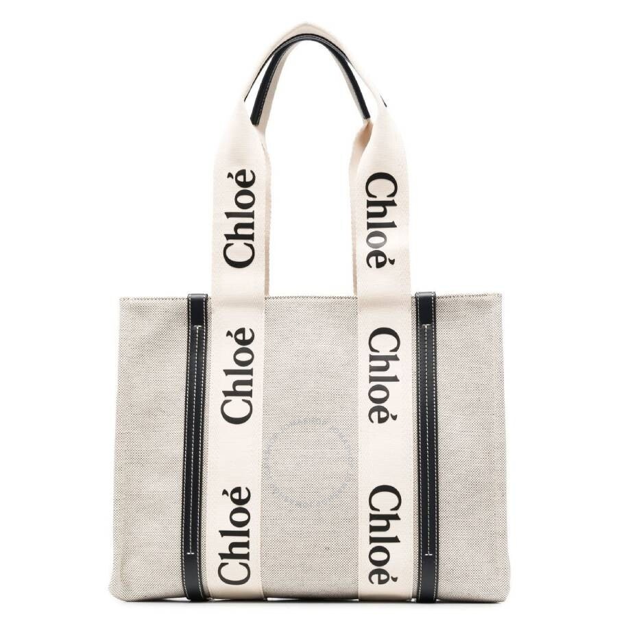 Chloe Medium Woody Linen Logo Tote Bag - 1