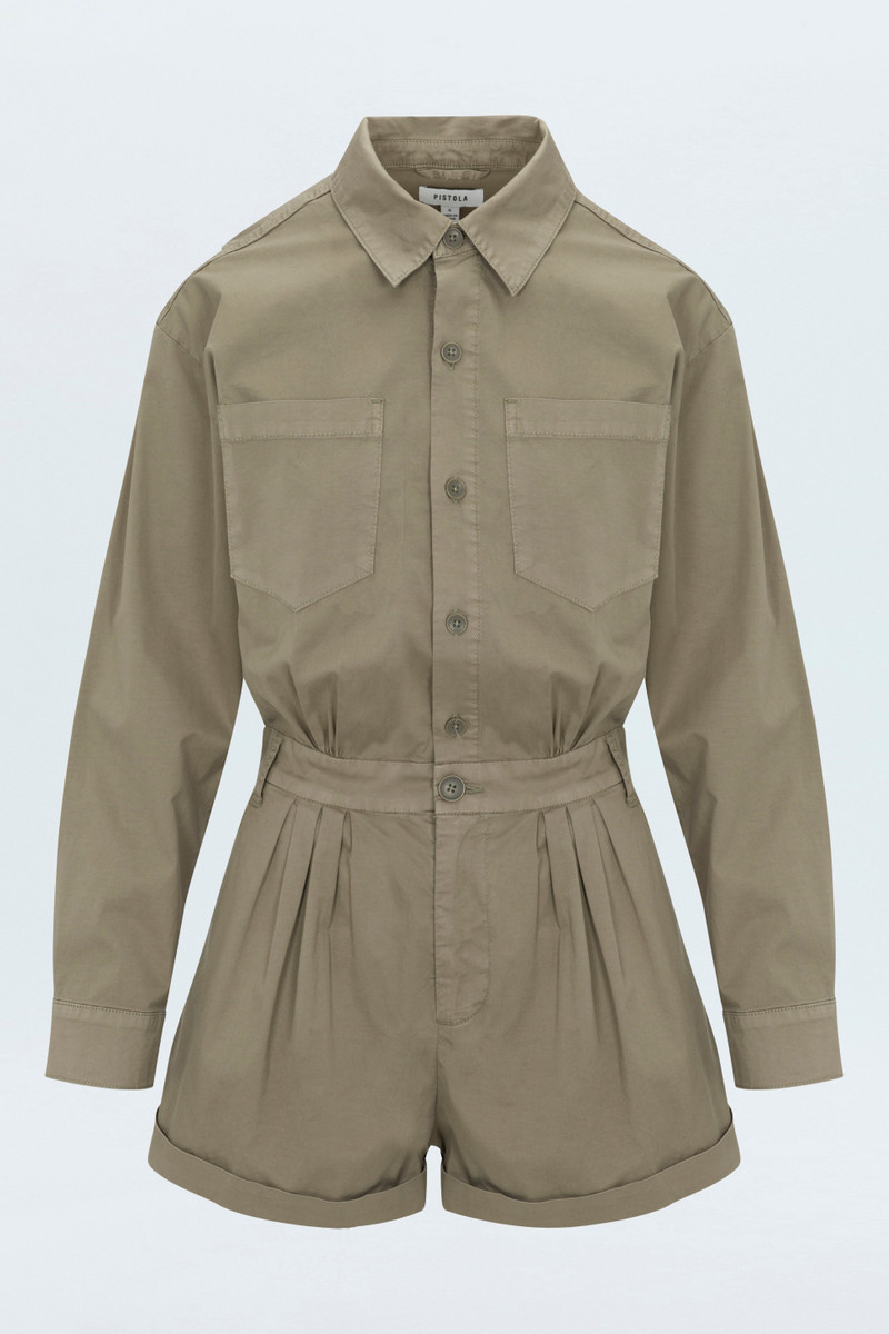 ARCHIE PLEATED ROMPER - SOFT MOSS 1
