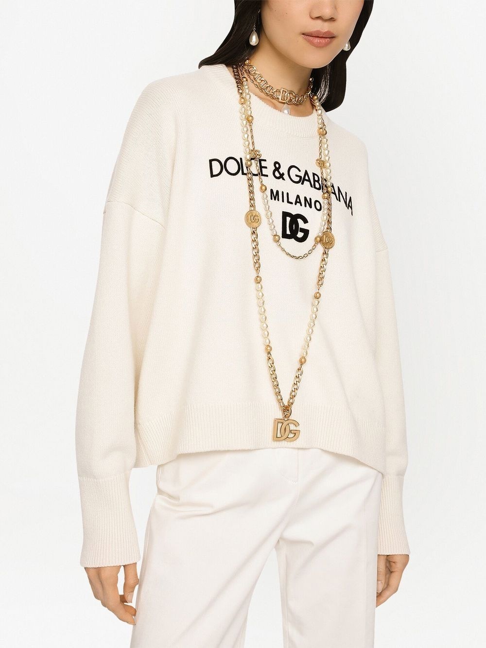 flocked-logo cashmere jumper - 5