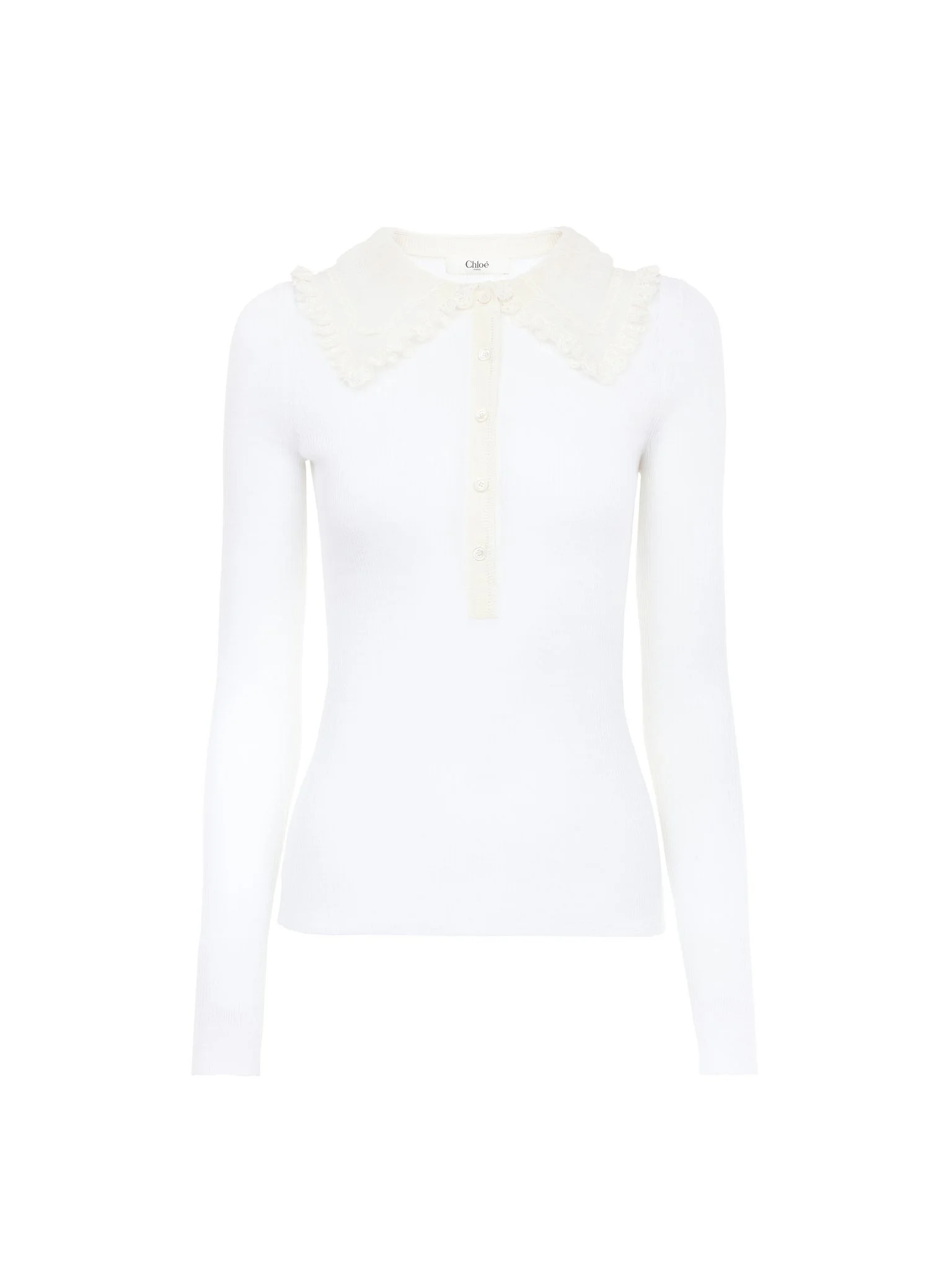 COLLARED HENLEY SHIRT IN SUPERFINE WOOL KNIT & LACE - 1