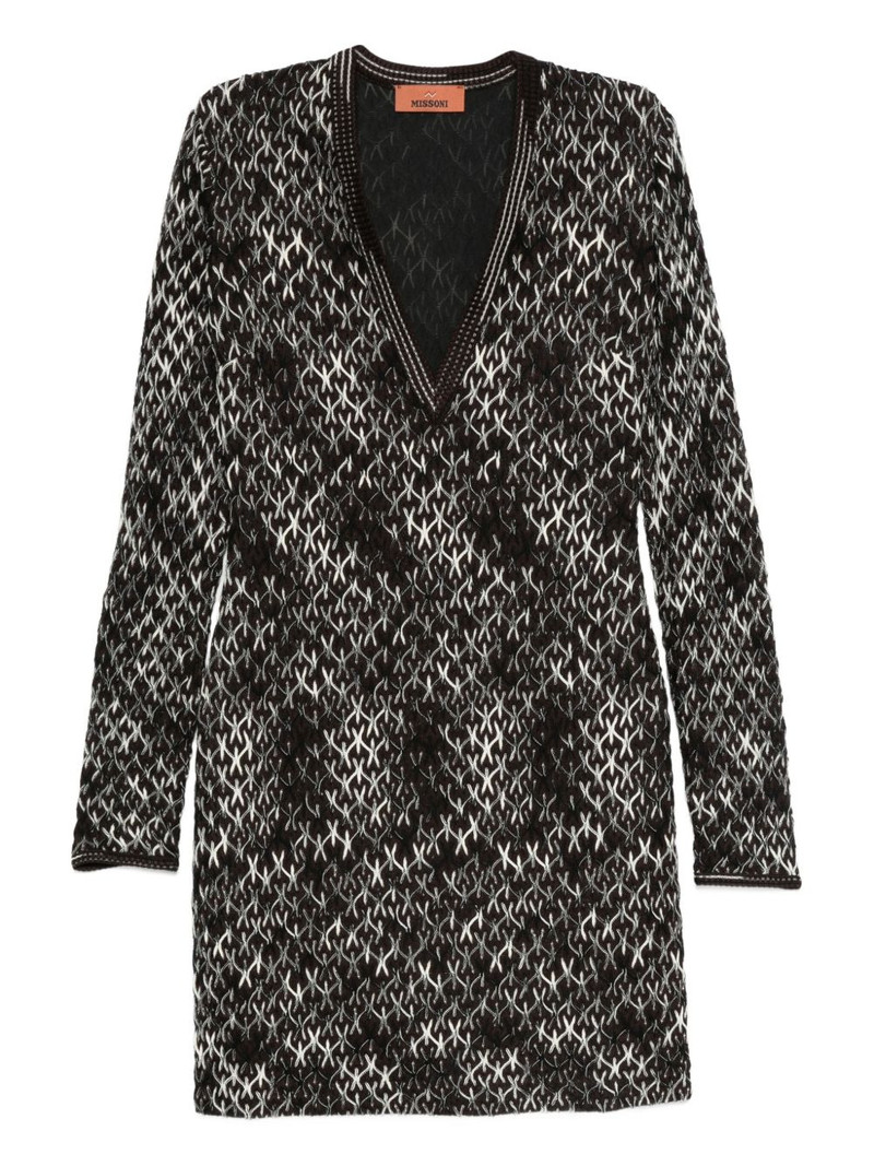 geometric-pattern V-neck dress 1