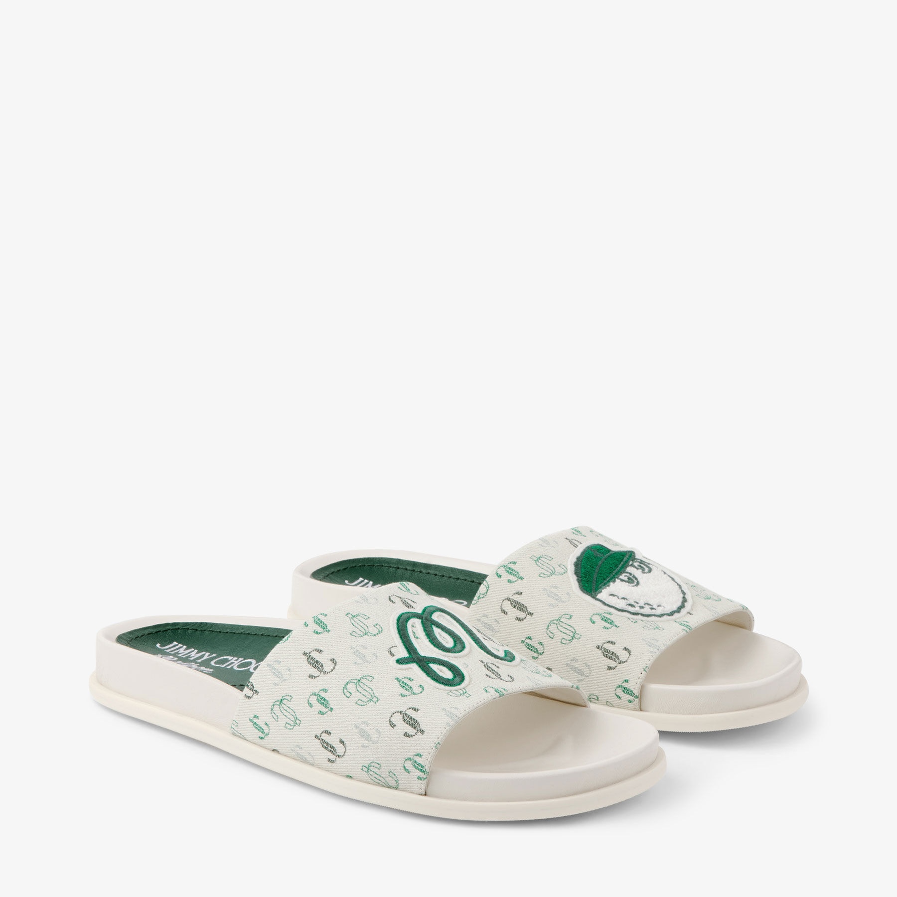 Jimmy Choo / Malbon 2.0 Slide F 
Monogram Embroidered Jacquard Slides - 3