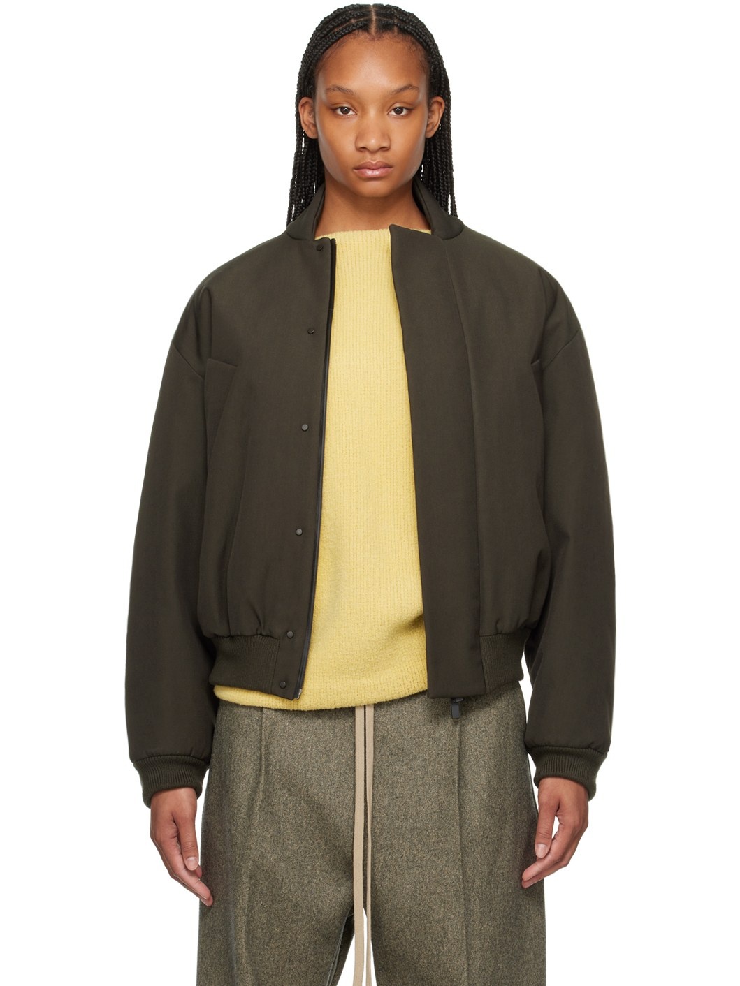 Khaki Stand Collar Bomber Jacket - 1