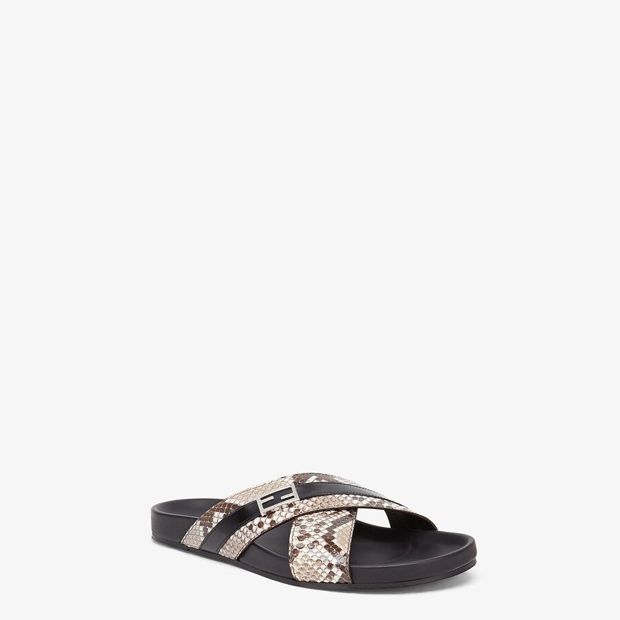 Beige python leather slides - 2