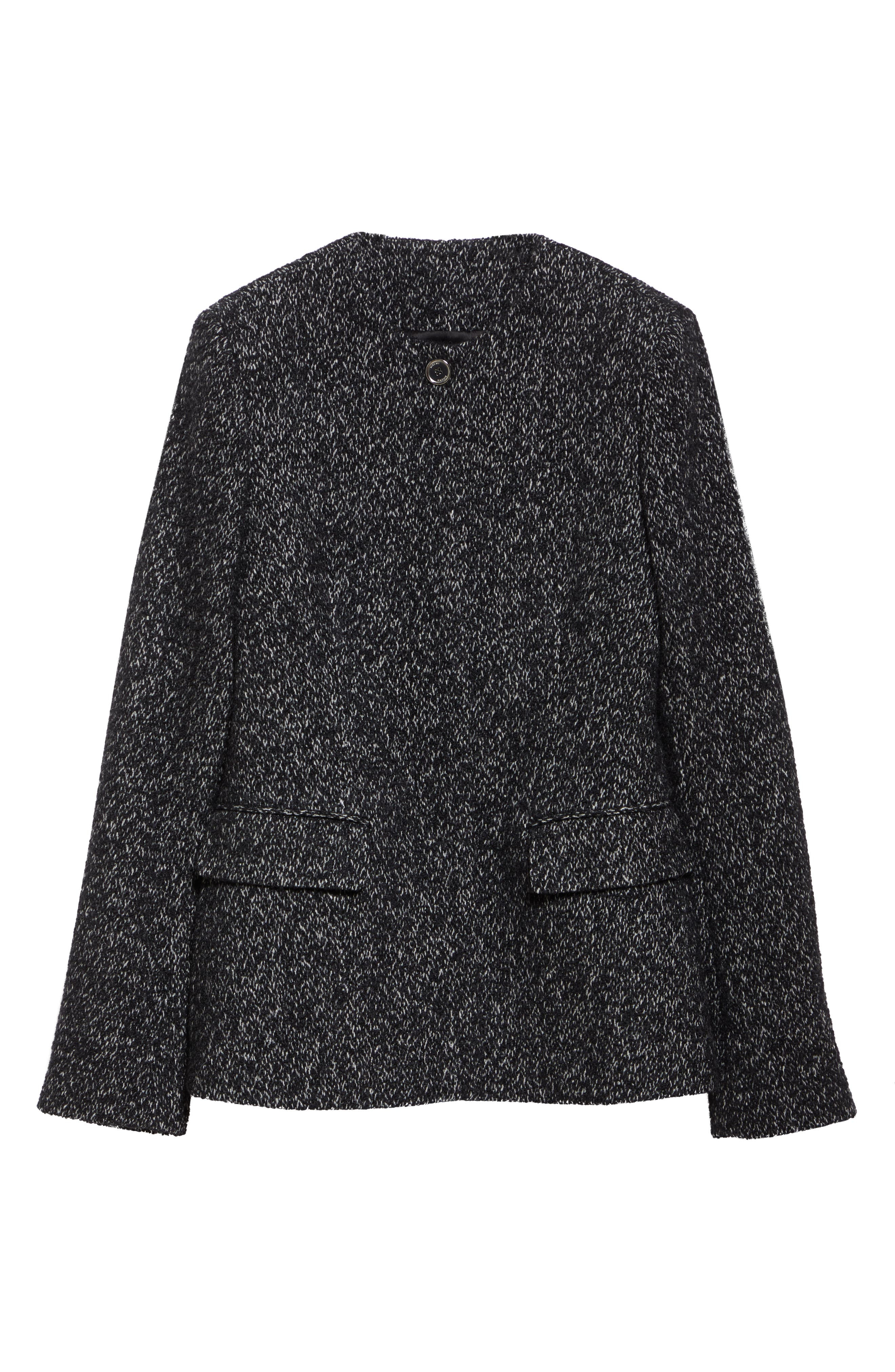 TOTEME Collarless Cinched Wool Blend Jacket in Black/White at Nordstrom - 7