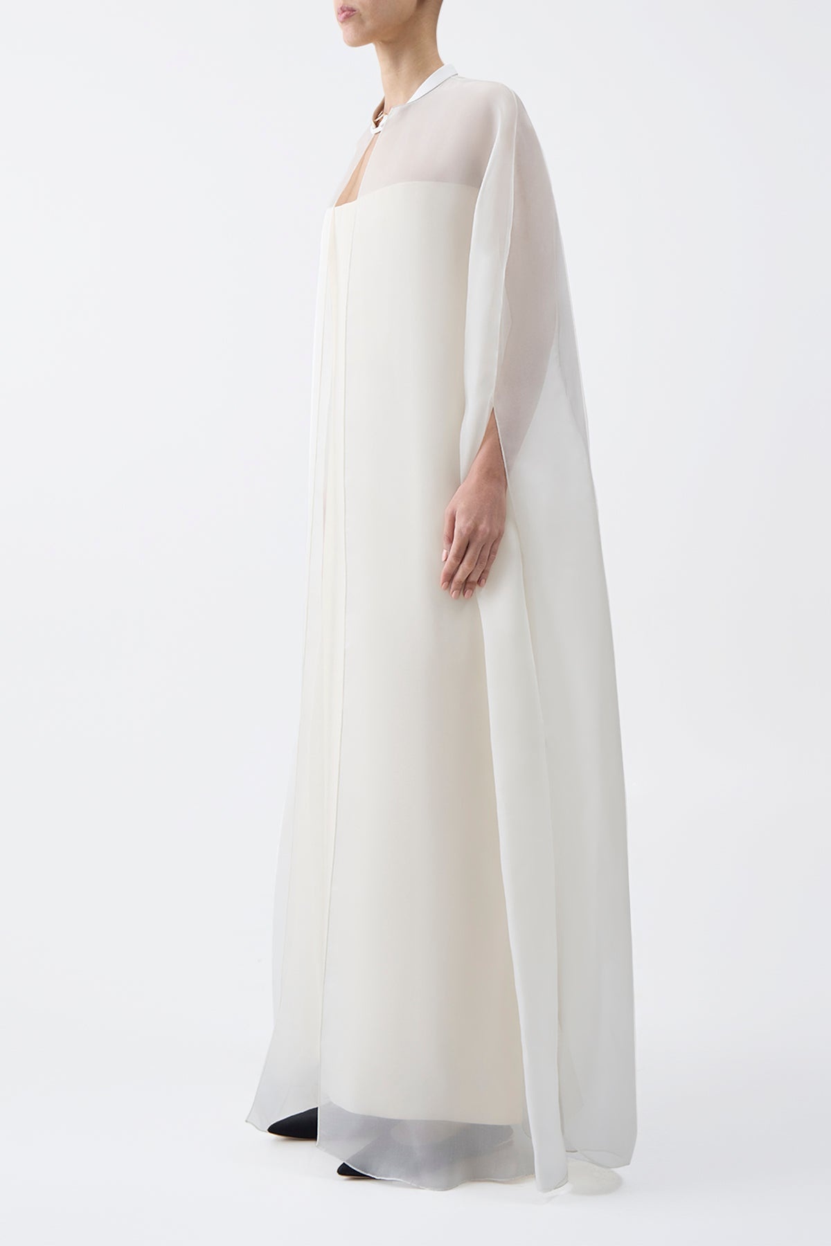 Rowena Sheer Cape in Ivory Silk Organza - 3