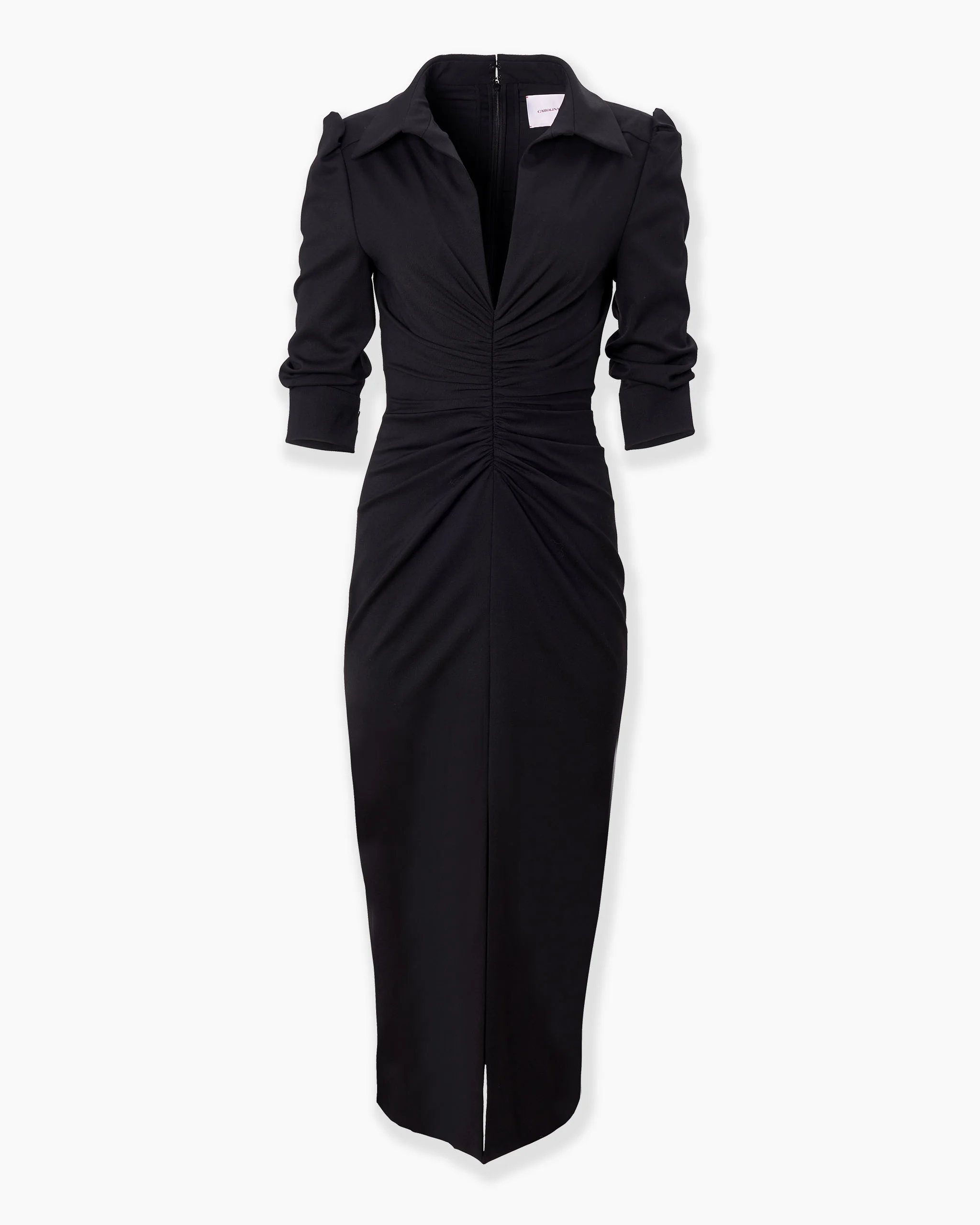 Ruched Point-Collar Midi Dress - 1