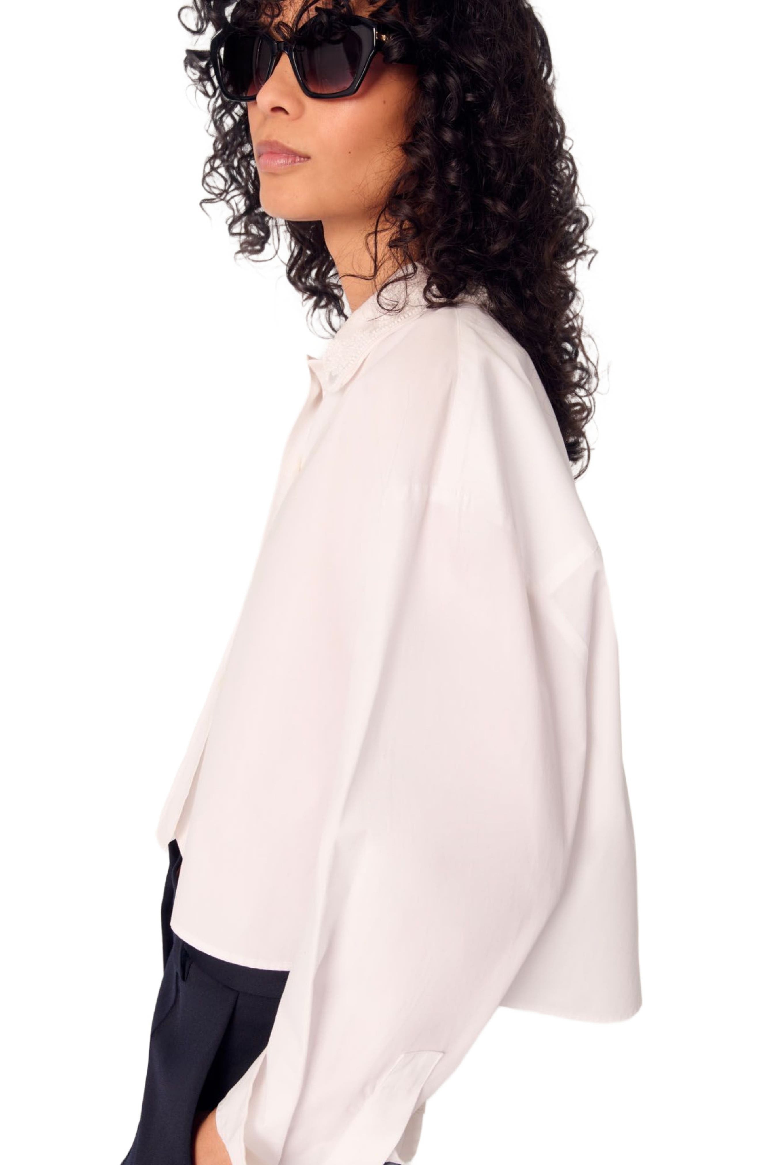 maje Short shirt with embroidered collar in White at Nordstrom - 7