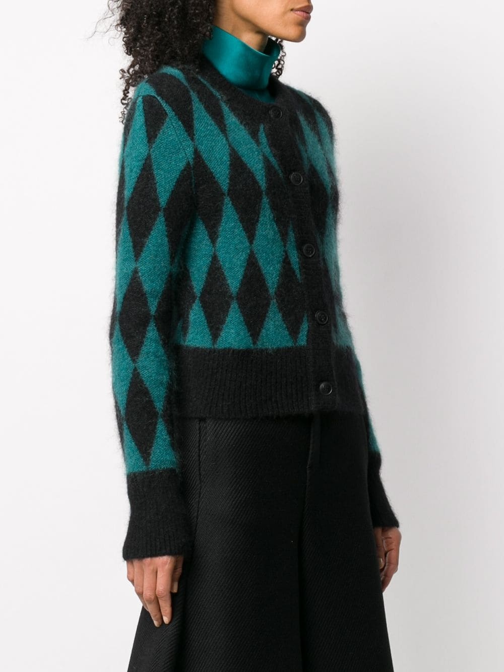 diamond-pattern crew neck cardigan - 3