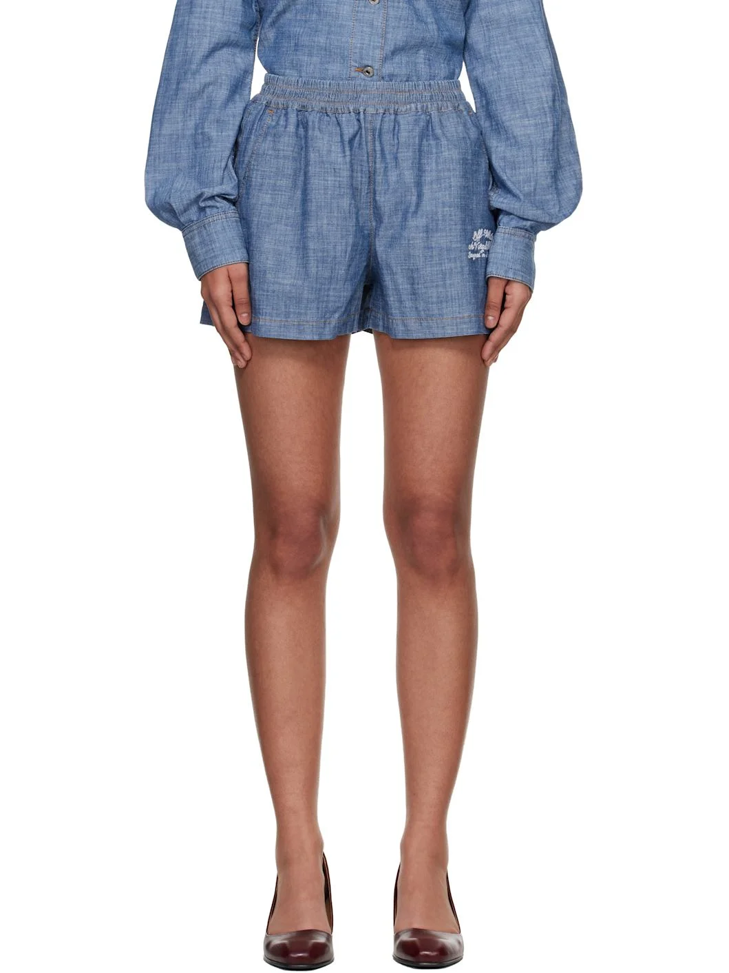 Blue Chambray Pajama Shorts - 1