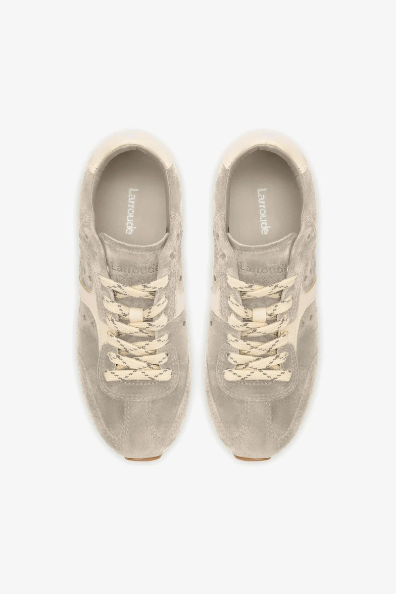 Stella Sneaker In Mushroom Grey Suede and Ivory Leather 4