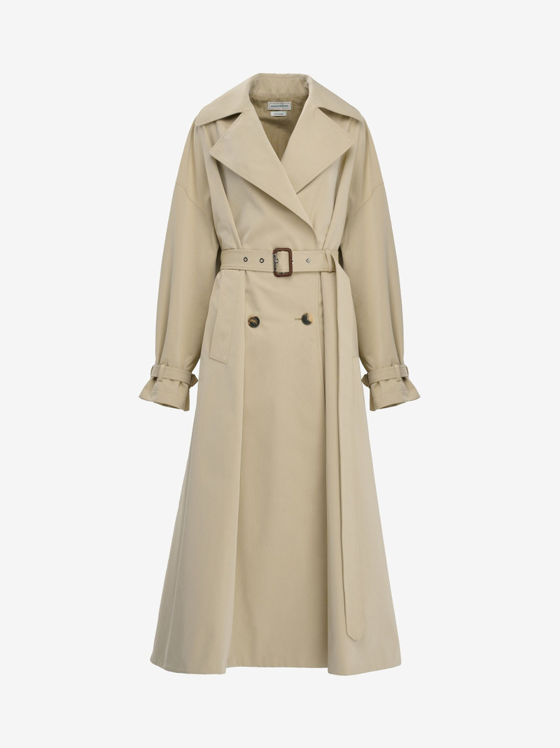 Women's Cocoon Sleeve Trench Coat in Pale Beige - 1