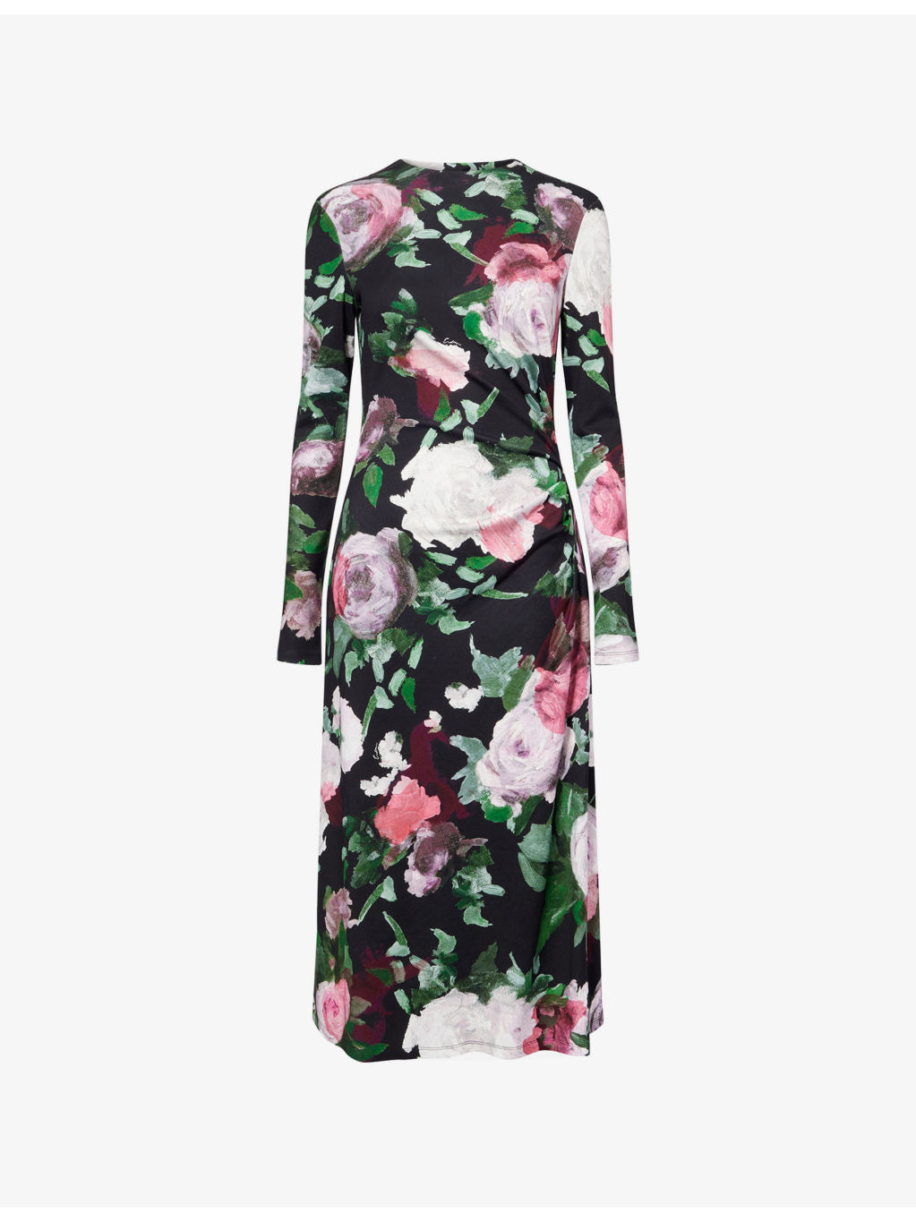 Floral Draped Stretch-Woven Midi Dress - 1