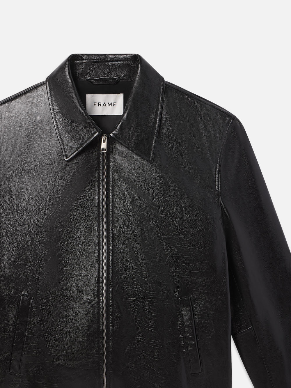 Zip Up Leather Jacket in Black - 2