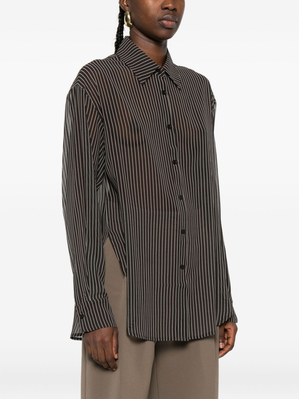 striped button-fastening shirt - 3