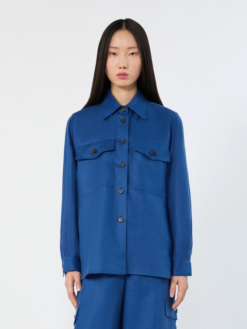 WKIPOMPOSA Linen workwear jacket - CORNFLOWER BLUE 3