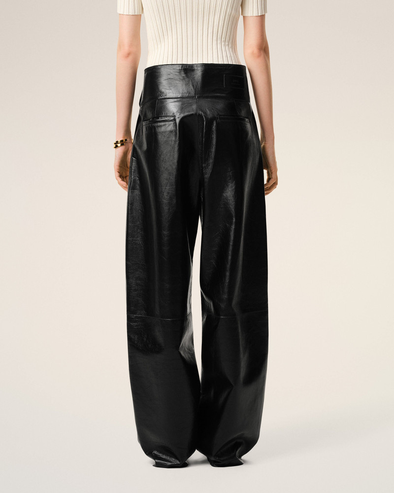 BLACK LAMB LEATHER WRAPPED BELTED TROUSERS 4
