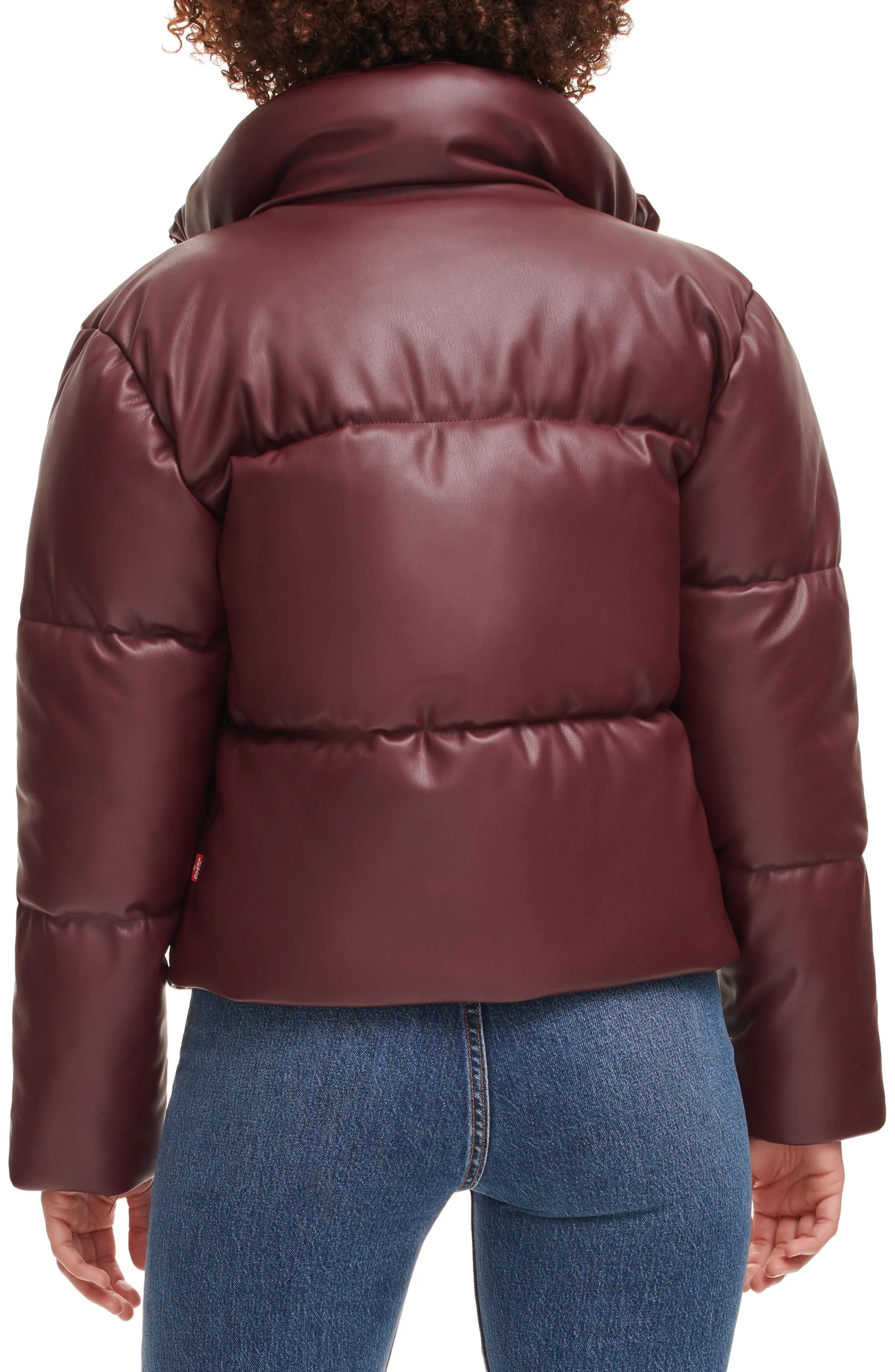 Water Resistant Faux Leather Puffer Jacket - 2