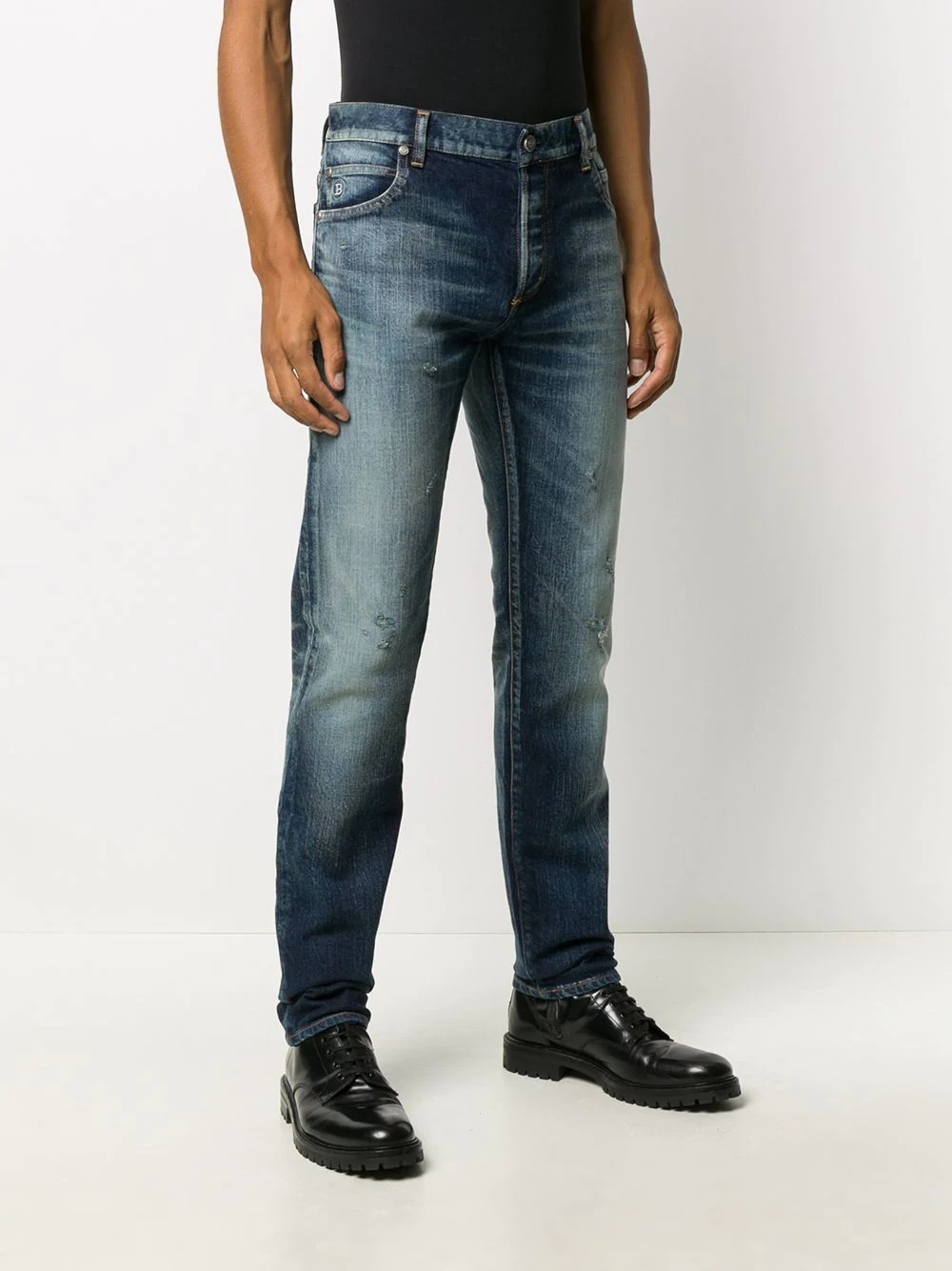 distressed effect straight-leg jeans - 4