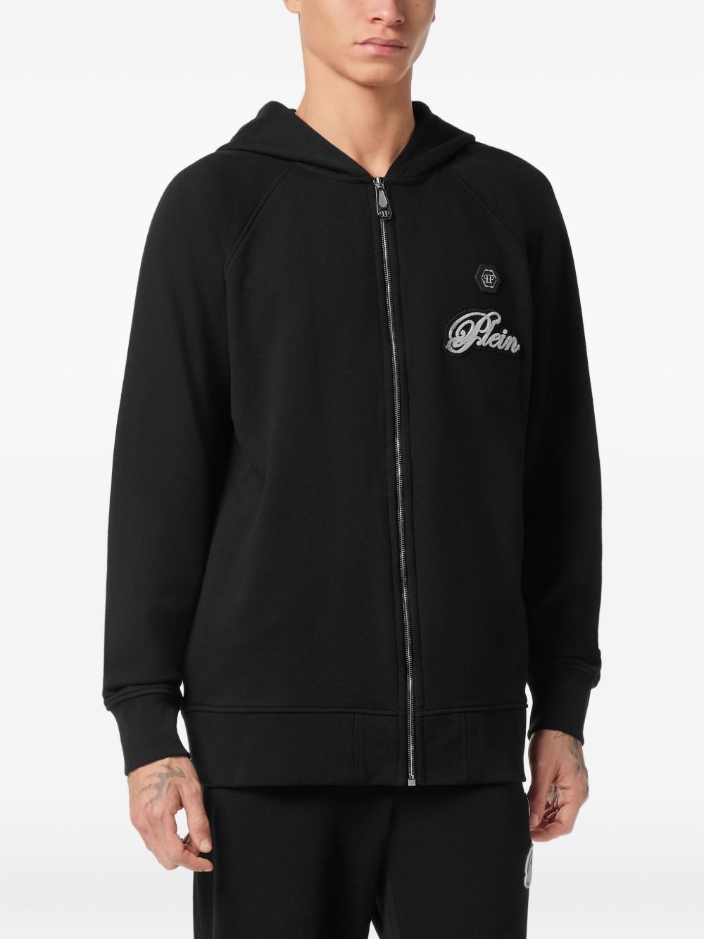 zip-up logo-patch hoodie - 3