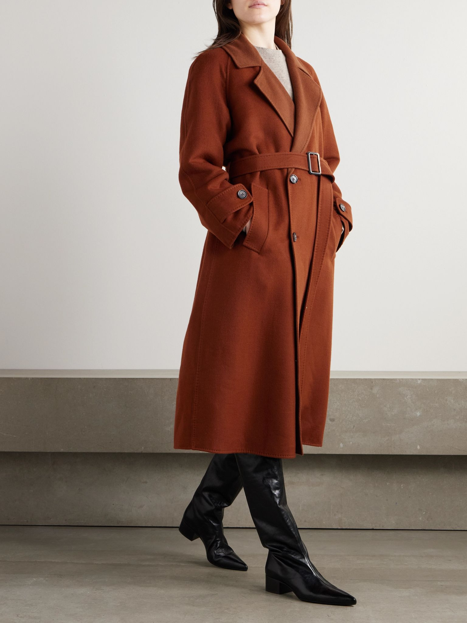 Foster double-breasted belted cashmere-blend felt coat Brown - 2