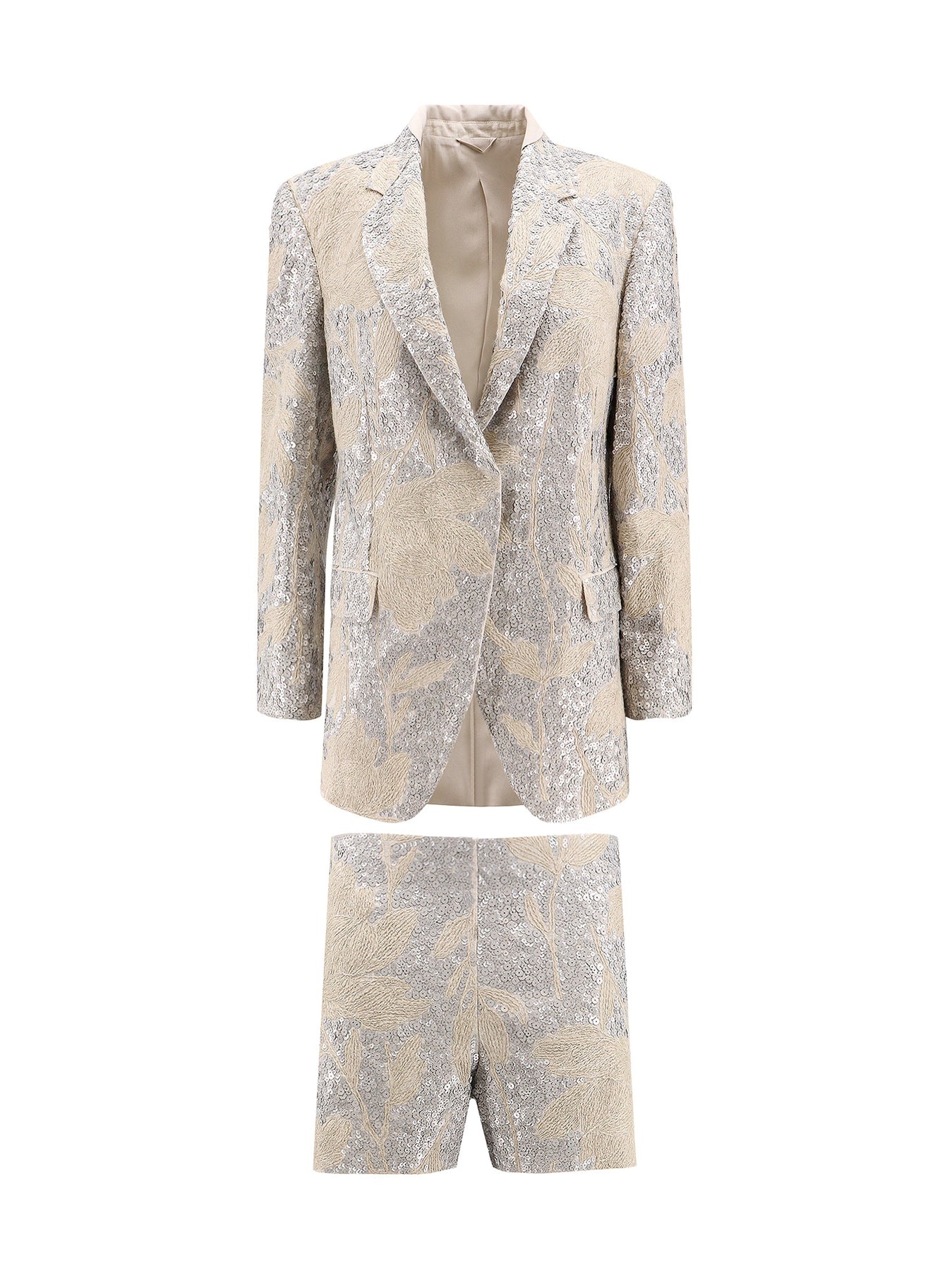 Linen suit with Magnolia Embroidery and sequins - 1