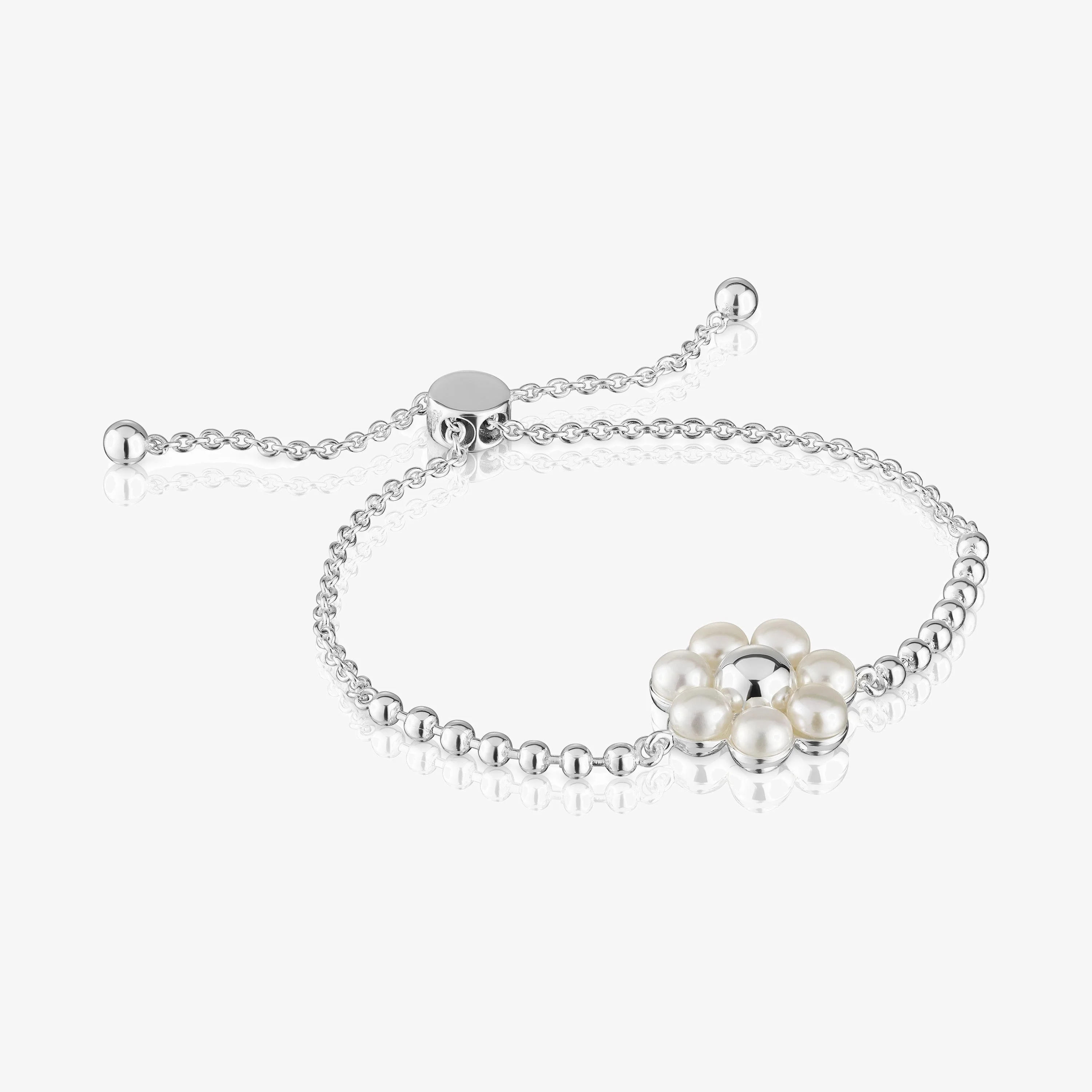 Silver flower and cultured pearls chain Bracelet Sugar Party - 1