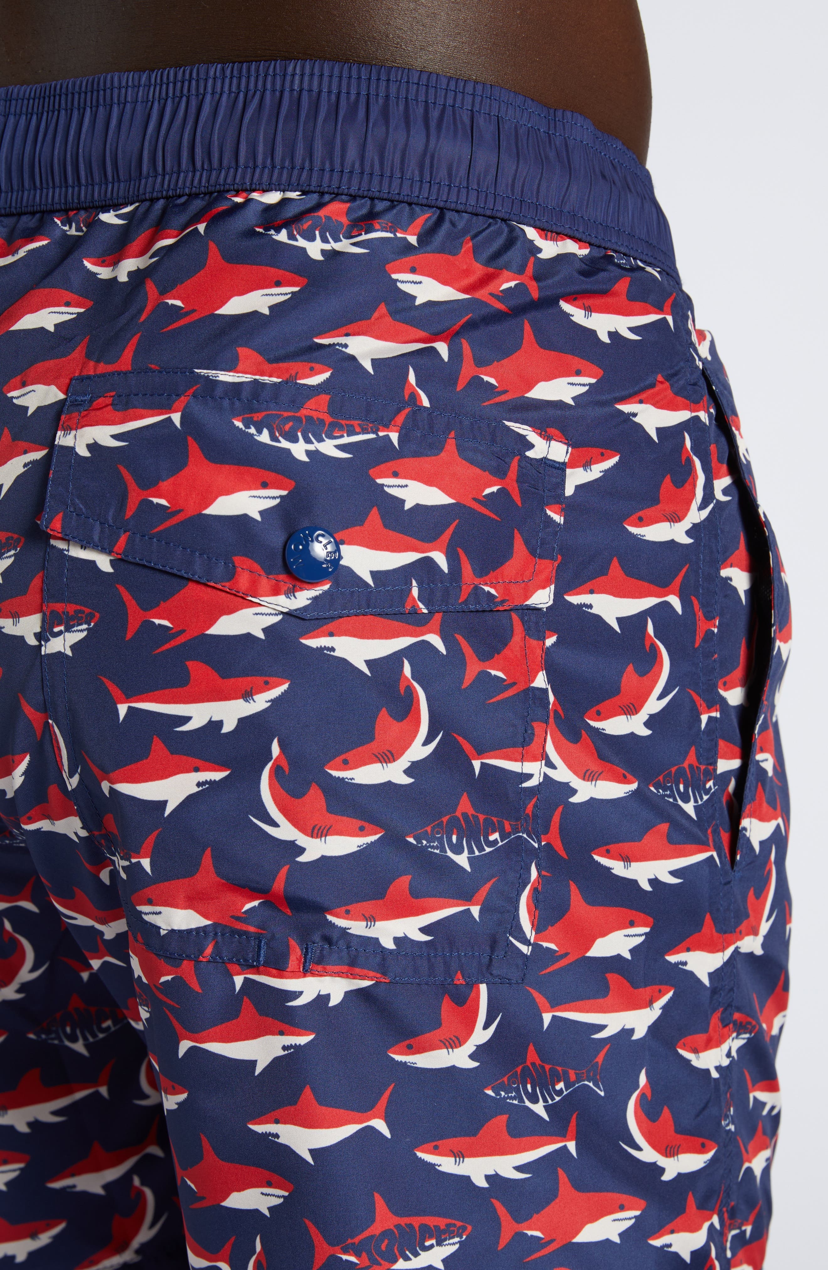 Moncler Shark Print Swim Trunks in Navy Blue at Nordstrom - 4
