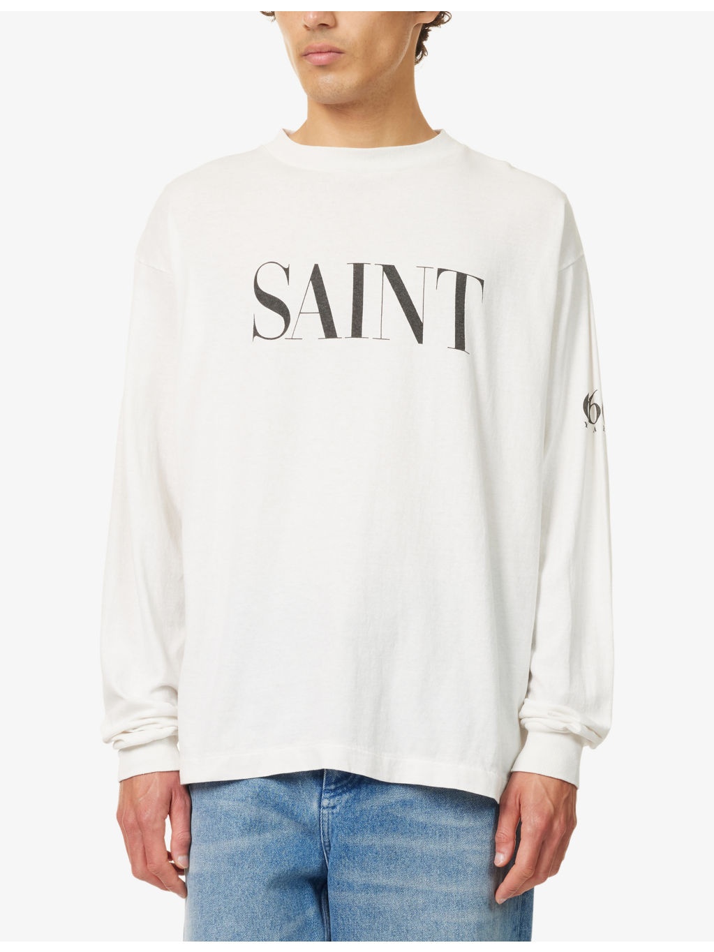 Text-Print Long-Sleeve Cotton T-Shirt - 3