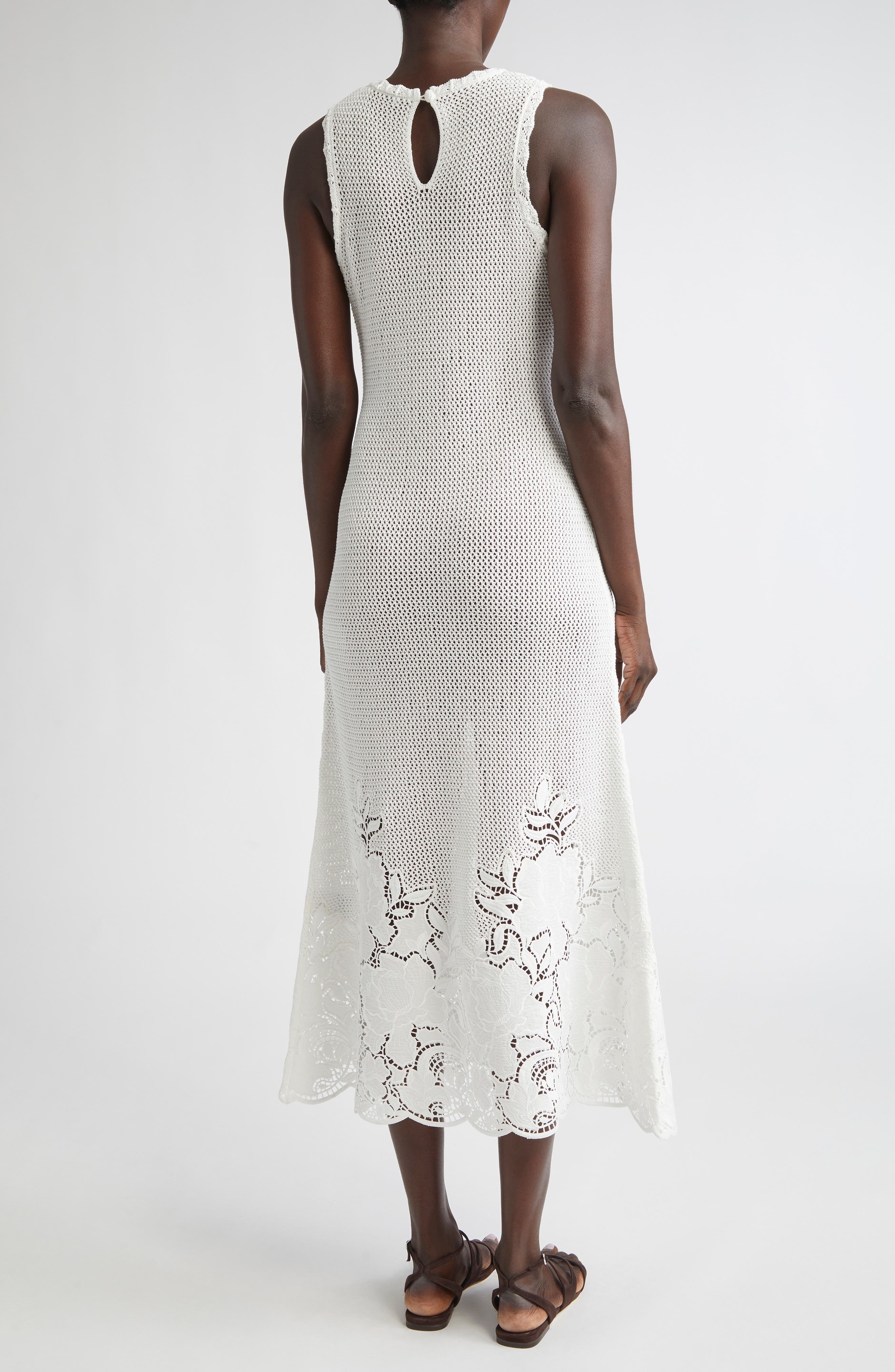 Erdem Open Knit Sleeveless Midi Dress in Ivory at Nordstrom - 3