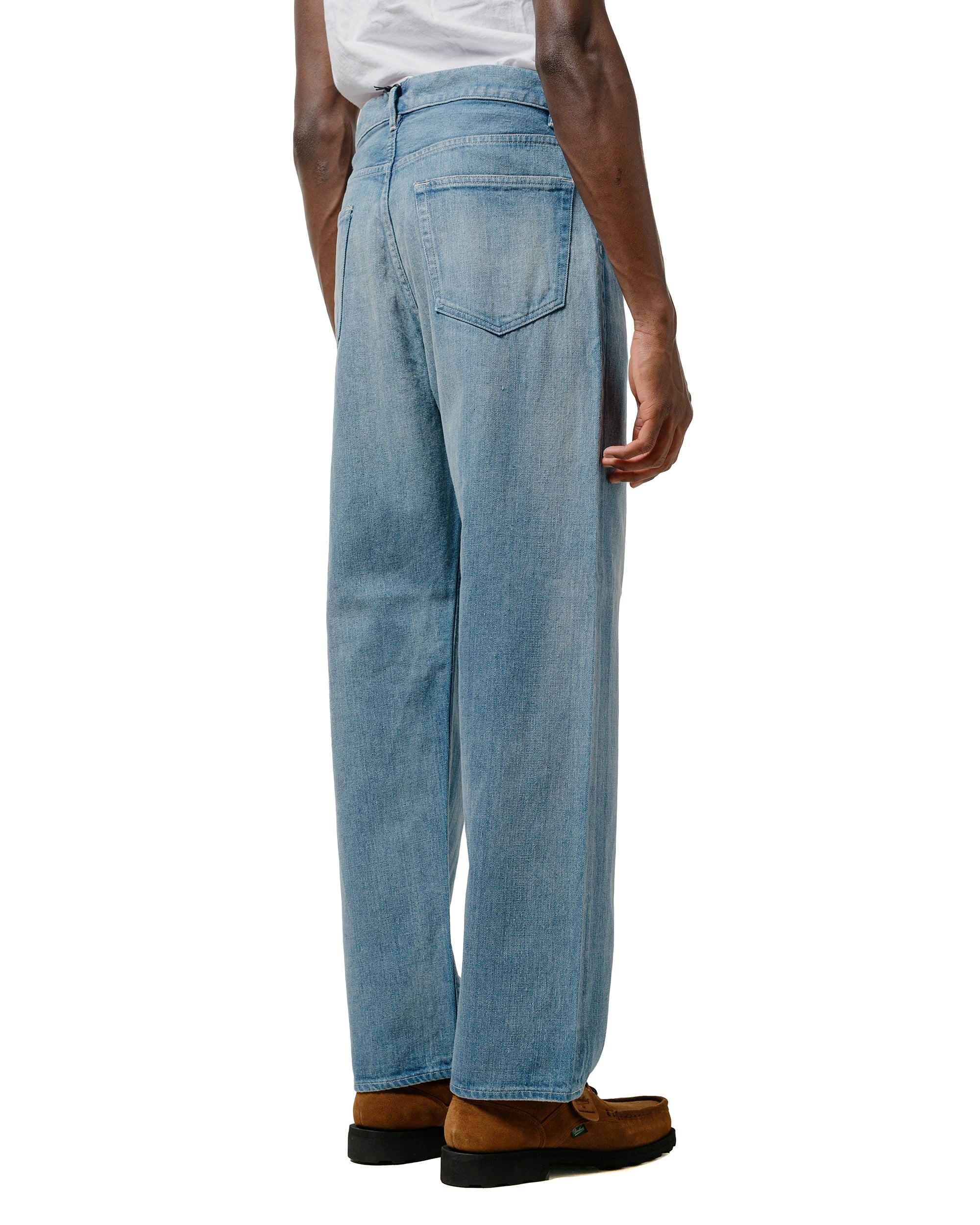 Selvedge Faded Light Denim Wide Pants Light Indigo - 3