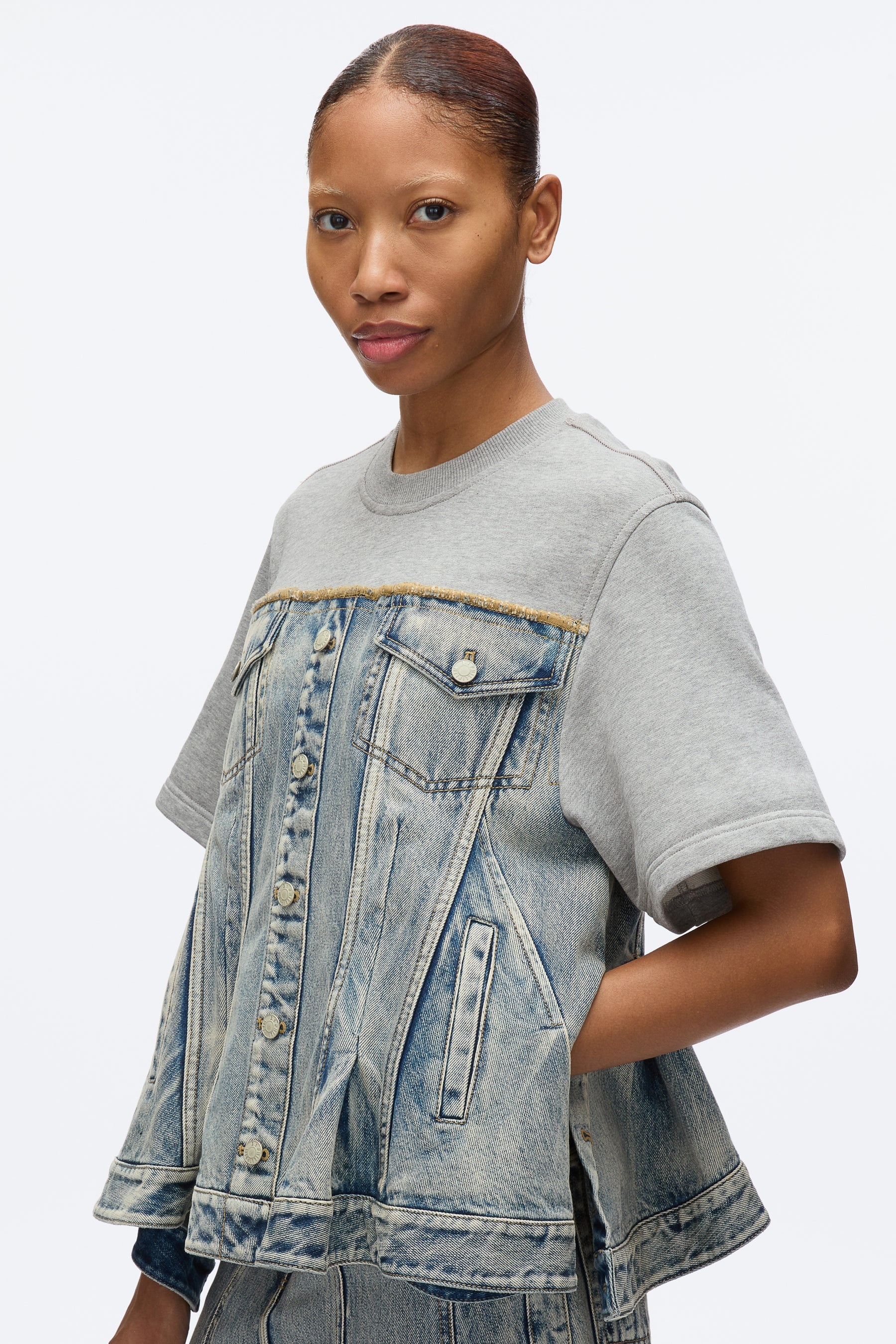 Flounce Hem Hybrid Denim Top - 5