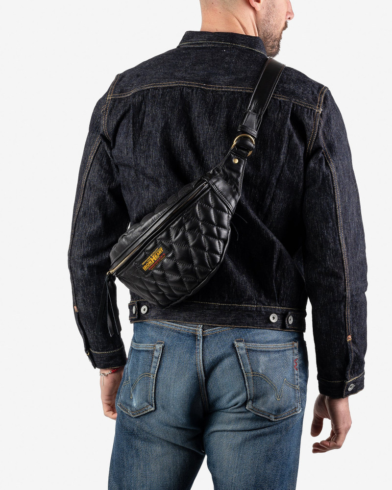 Iron Heart IHE-45-BLK Diamond Stitched Leather Waist Bag - Black outlook