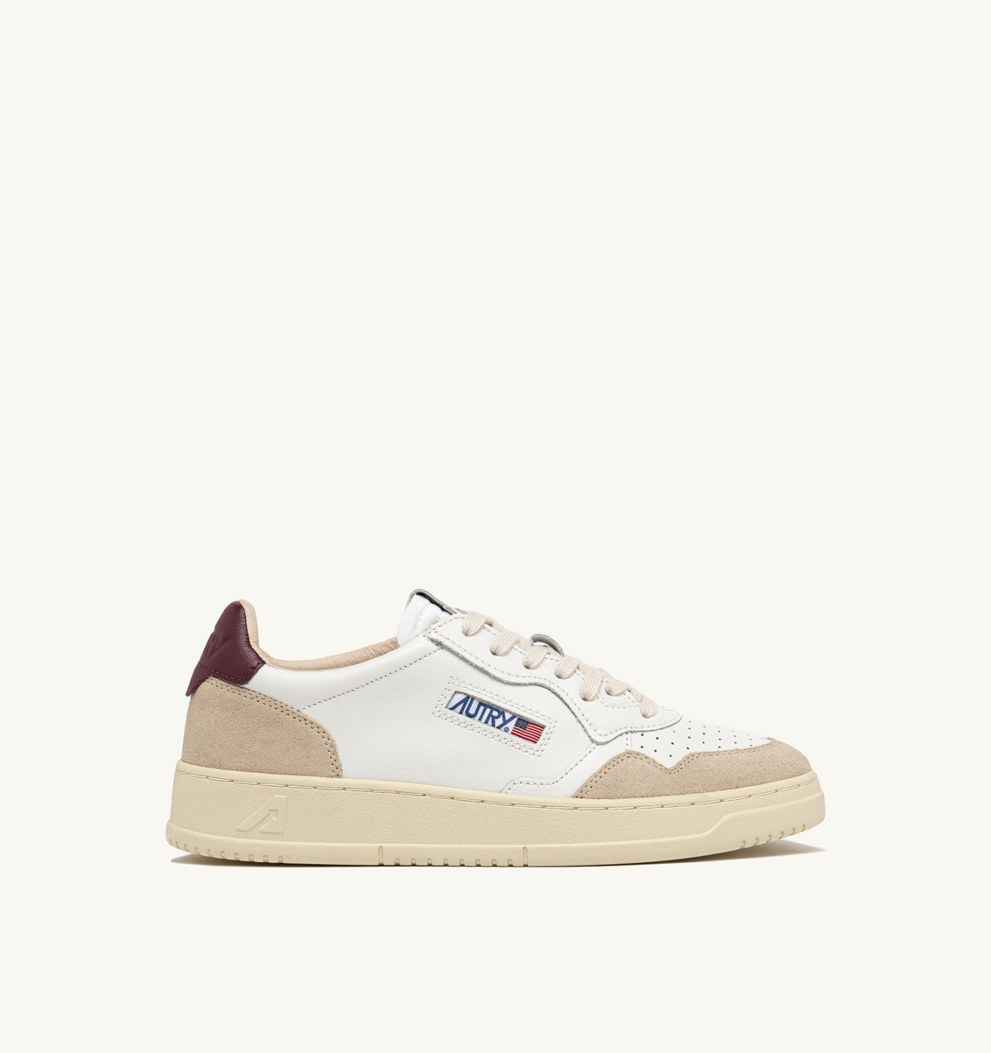MEDALIST LOW SNEAKERS IN WHITE AND BURGUNDY SUEDE AND LEATHER - 1