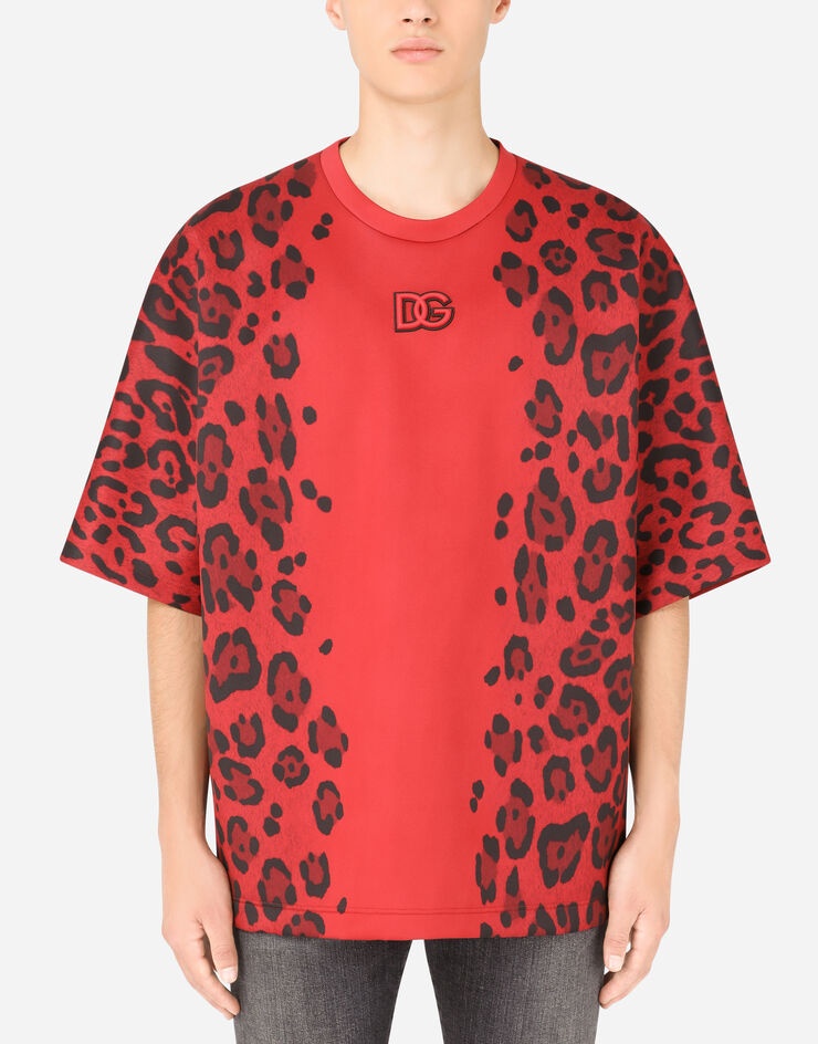 Technical jersey T-shirt with leopard print - 1