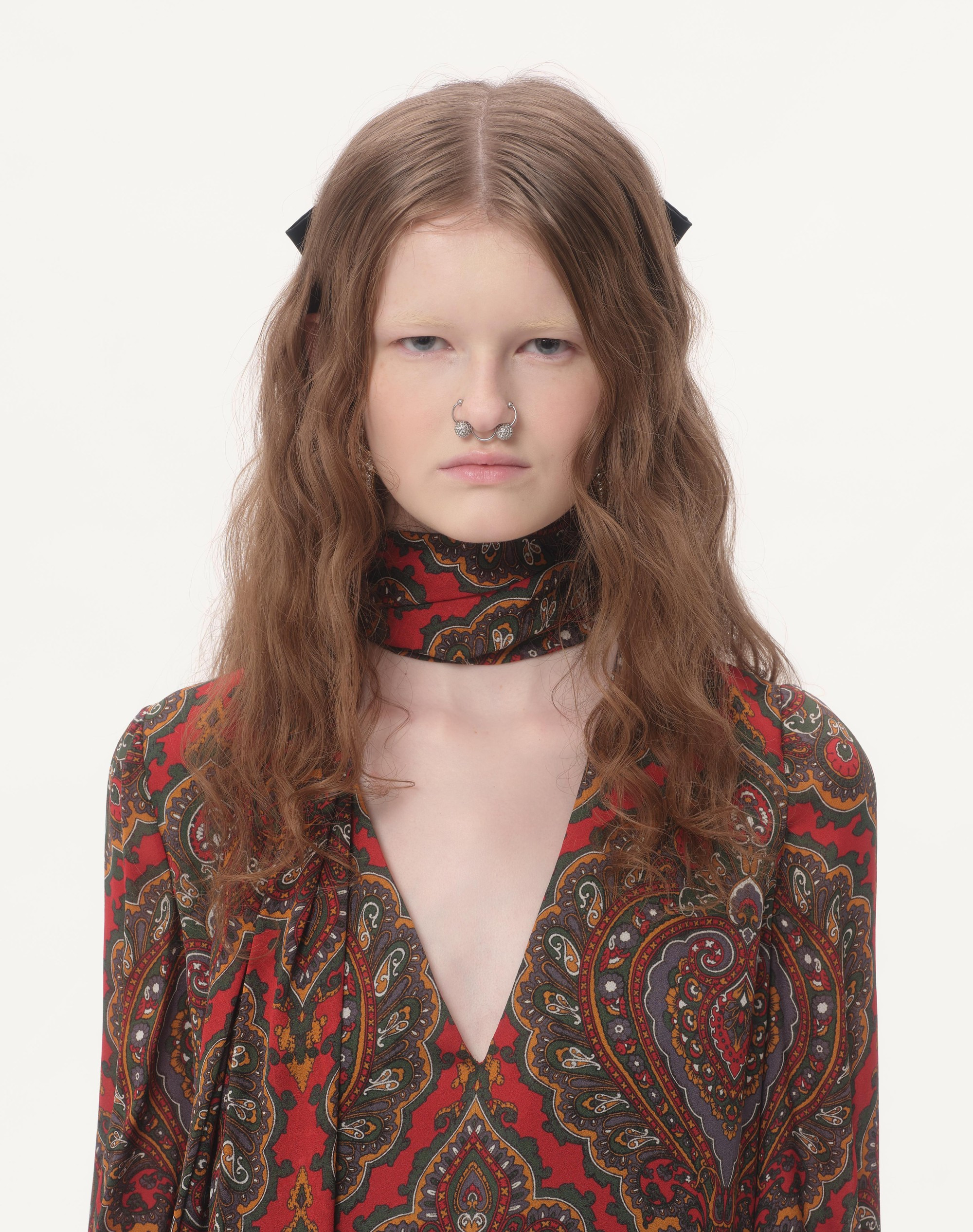 GEORGETTE MIDI DRESS WITH VOYAGE IMAGINAIRE CASHMERE PRINT WITH FEATHERS - 6