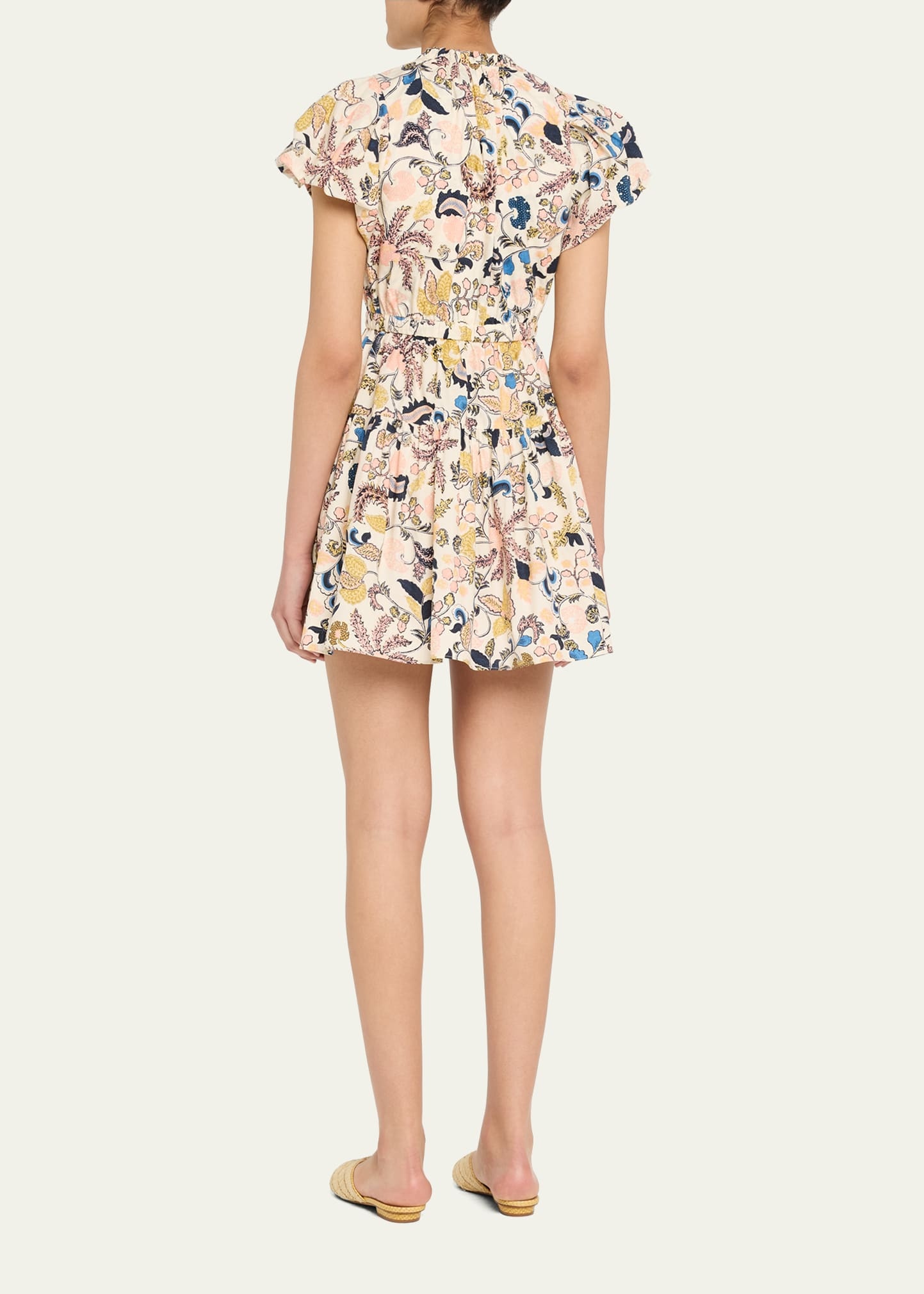 Izel Paisley-Print Cotton Puff-Sleeve Tie-Waist Mini Dress - 3