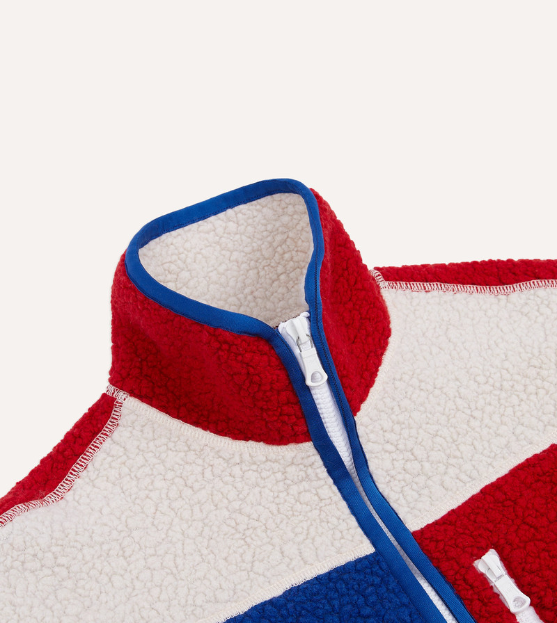 Ecru, Red and Blue Boucle Wool Zip Fleece Jacket 4