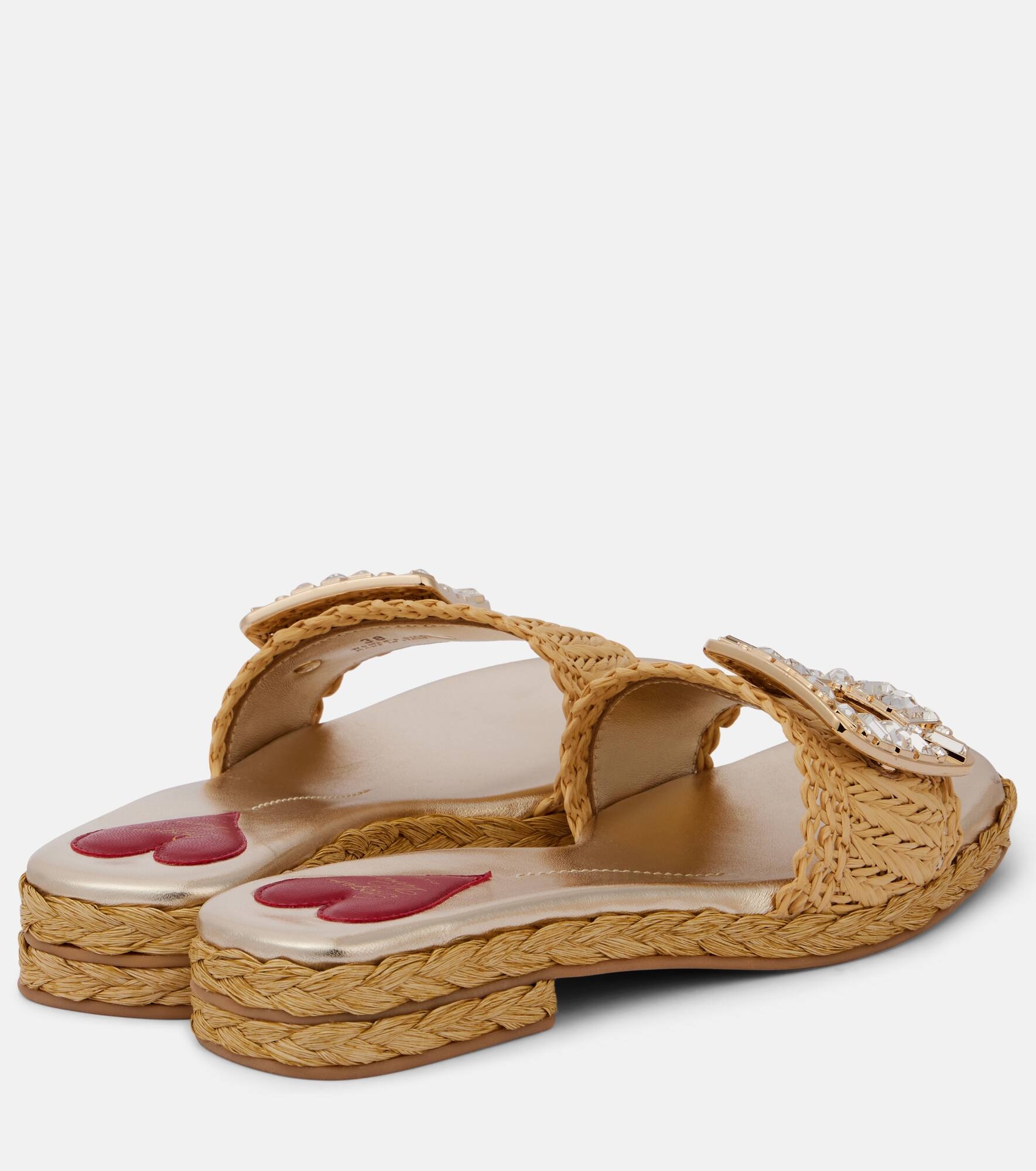 Crystal-embellished raffia mules - 2