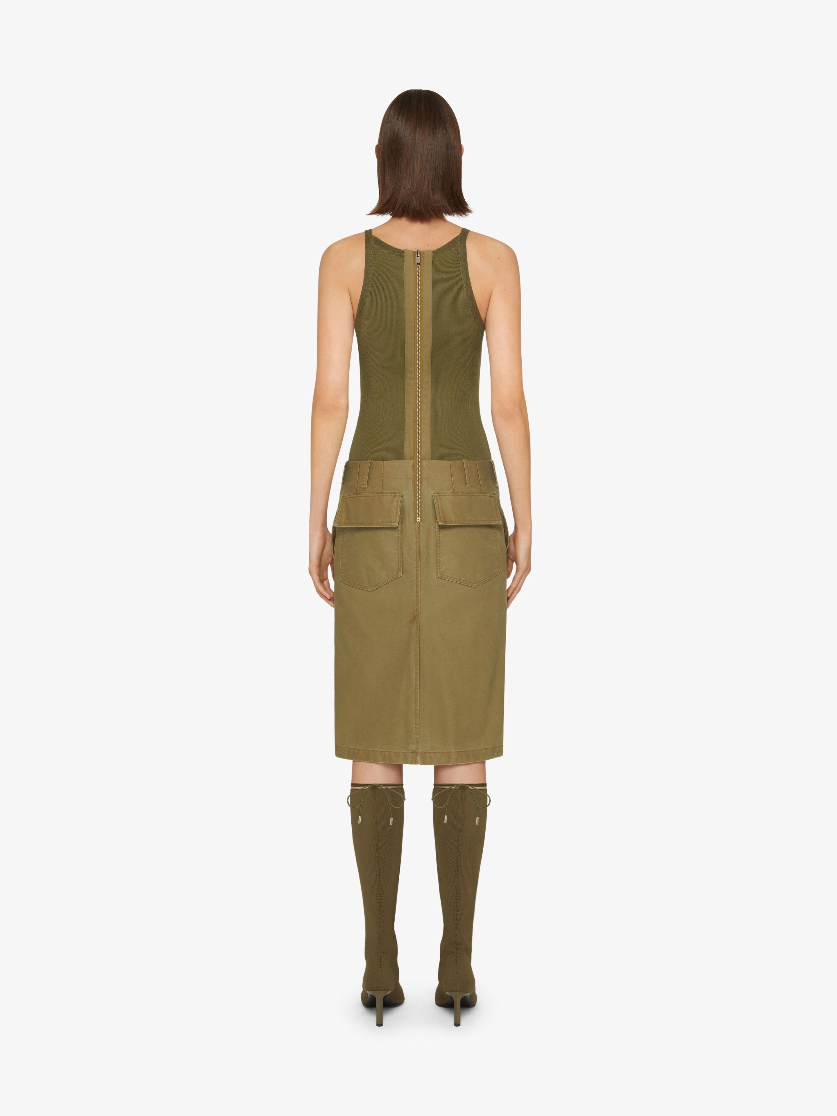 CARGO DRESS IN MIXED KNIT AND CANVAS - 4
